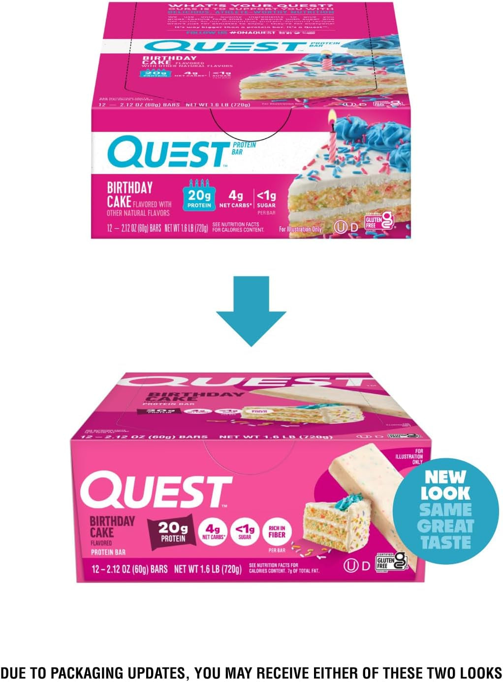 Quest Nutrition Birthday Cake Protein Bars, 20G Protein, 12 Count