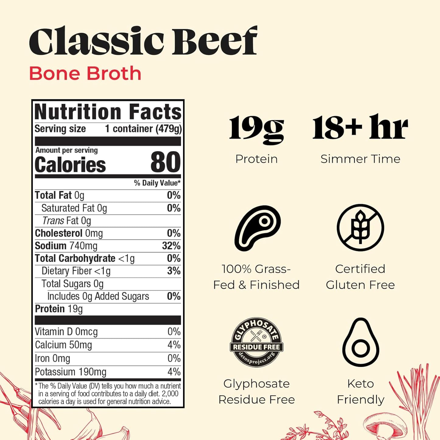 Kettle and Fire Classic Beef Bone Broth, Keto, Paleo, and Whole 30 Approved (6 Pack)