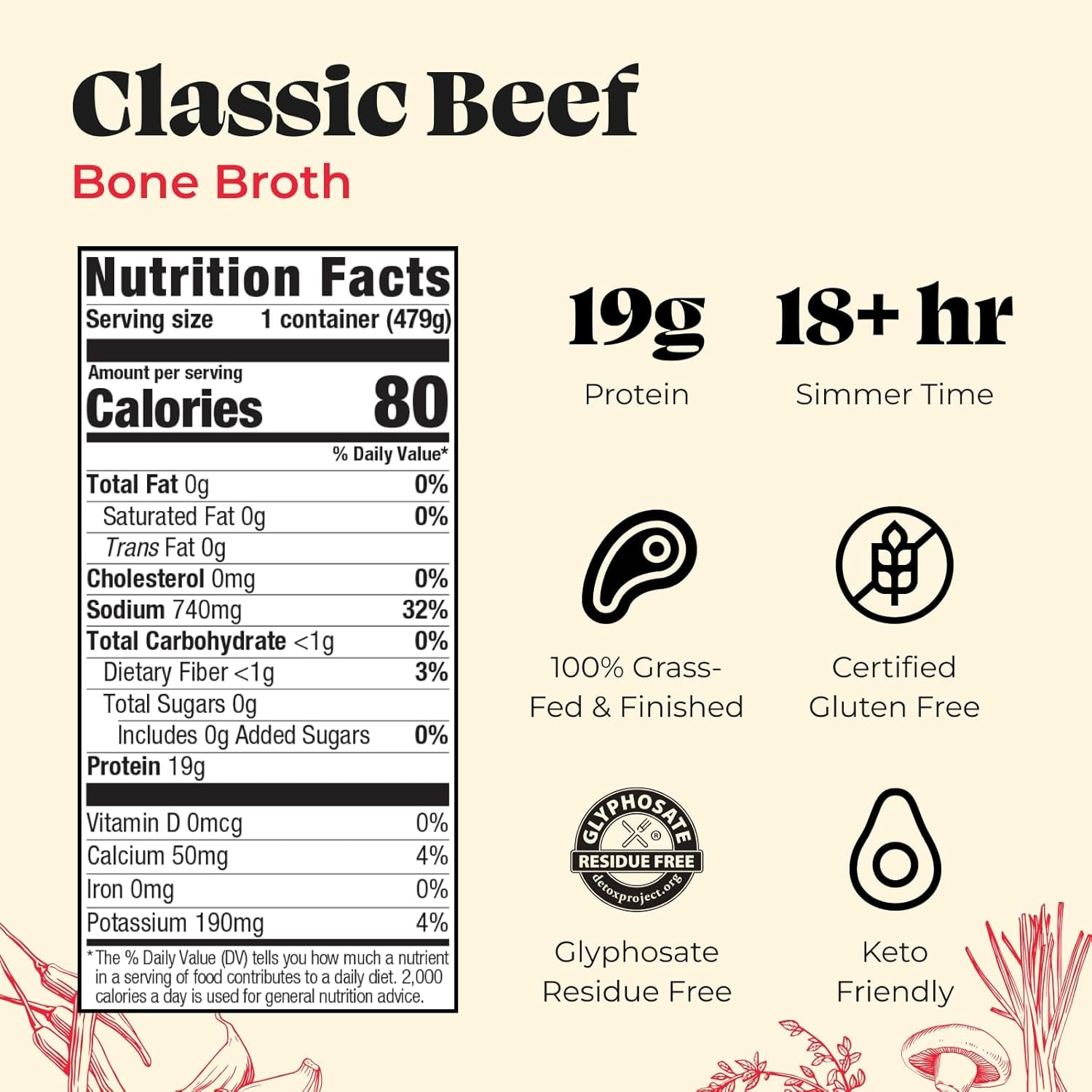 Kettle and Fire Classic Beef Bone Broth, Keto, Paleo, and Whole 30 Approved (6 Pack)