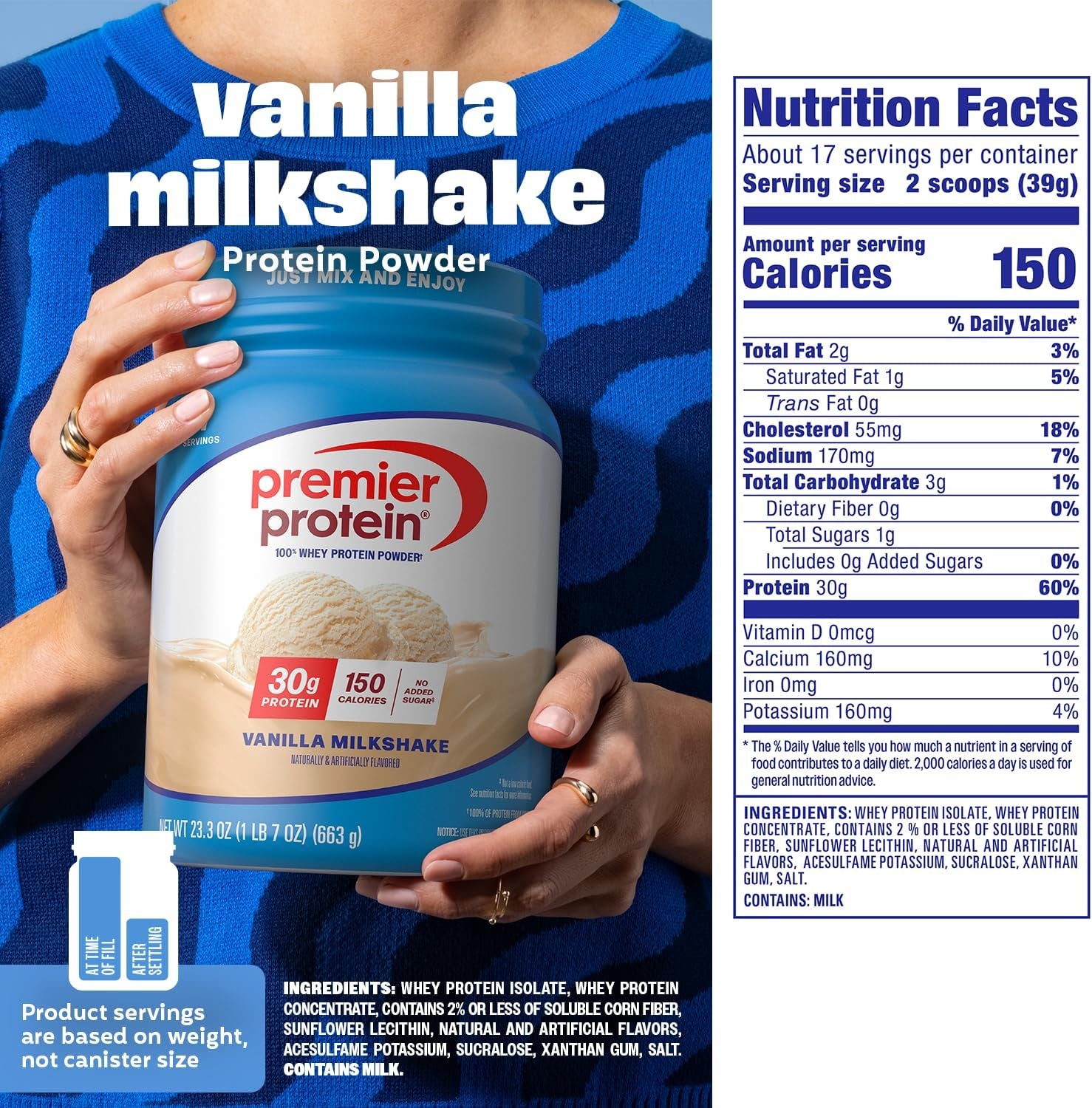Premier Protein Powder, 30G Protein, 1G Sugar, 100% Whey Protein, 23.3 Oz (17 Servings)
