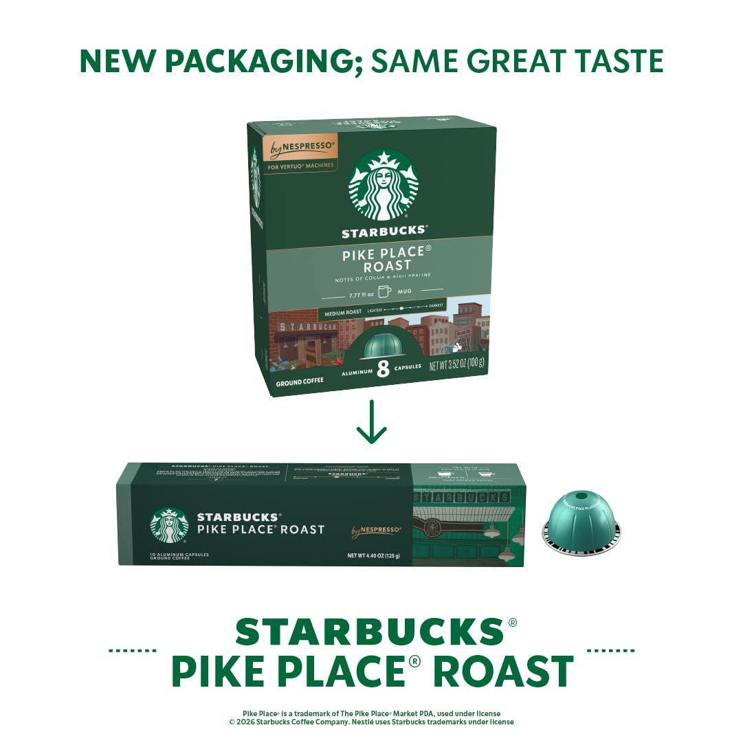 Starbucks by Nespresso Vertuo, Pike Place, Medium Roast Coffee, Brews 7.8 oz.