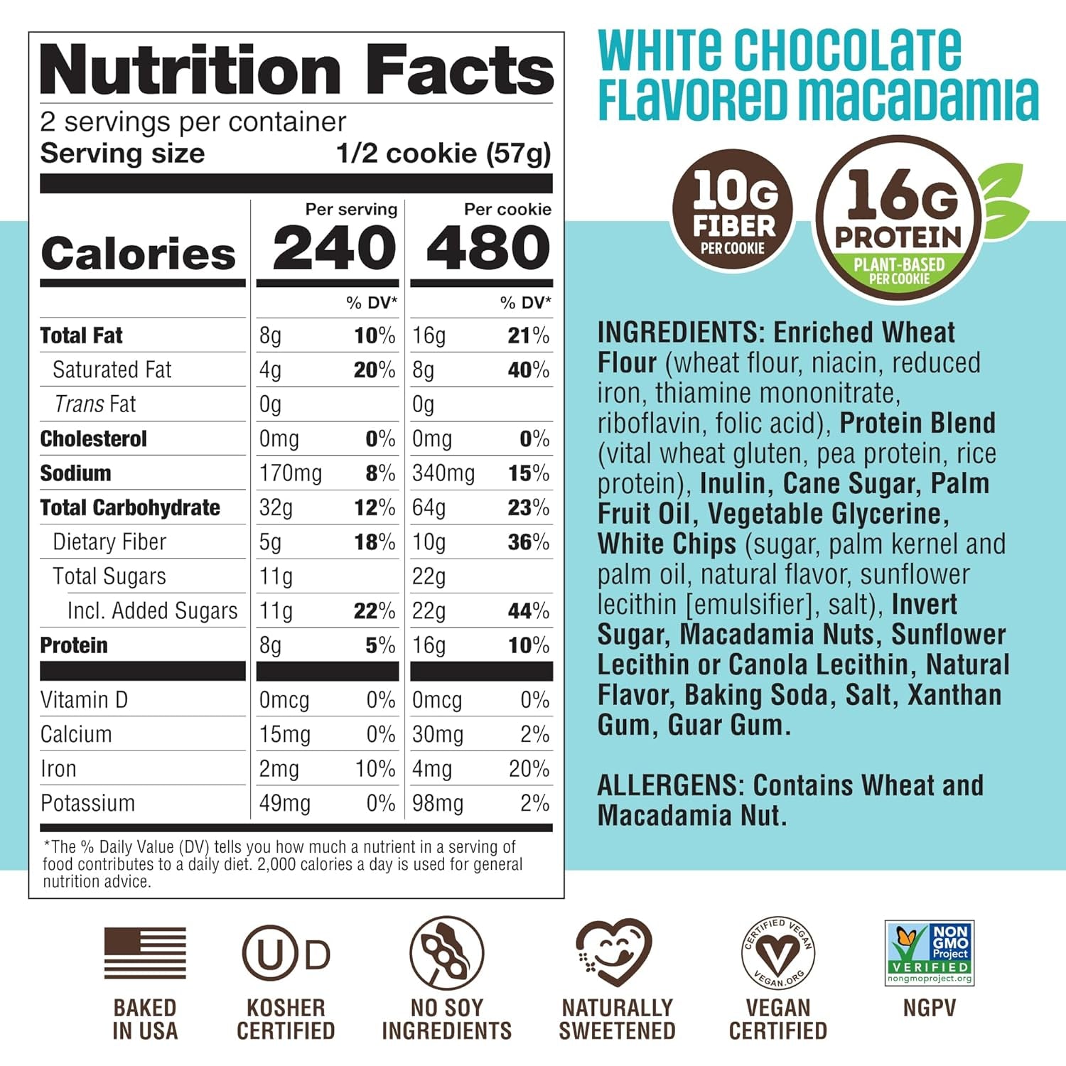 Lenny & Larry's Protein Cookie, White Chocolate Flavored Macadamia – Pack of 12