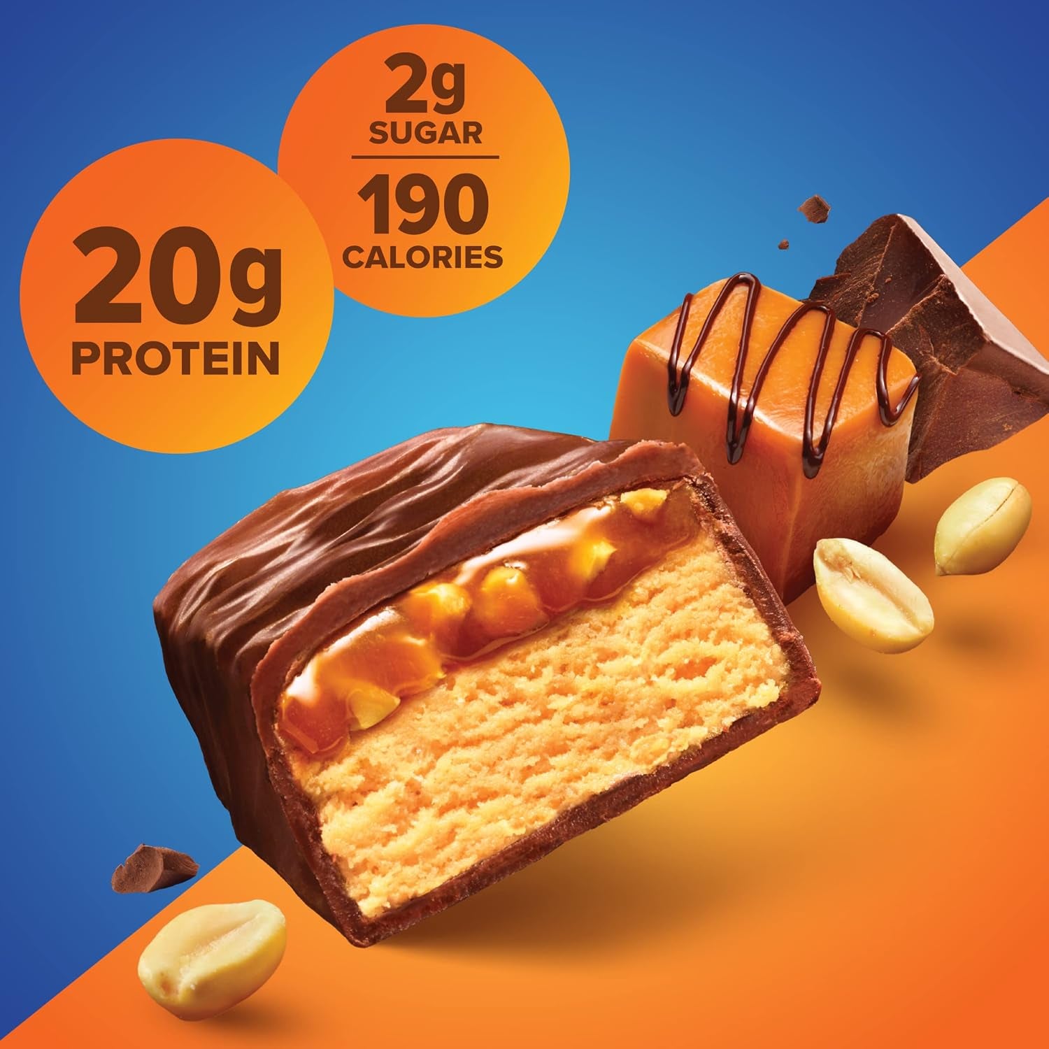 Pure Protein Chocolate Peanut Caramel Protein Bars – 20G Protein, 3G Sugar, 190 Calories (12 Count)
