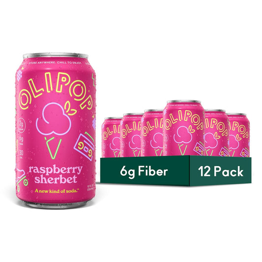 OLIPOP Prebiotic Soda Pop, Raspberry Sherbet (12-Cans)