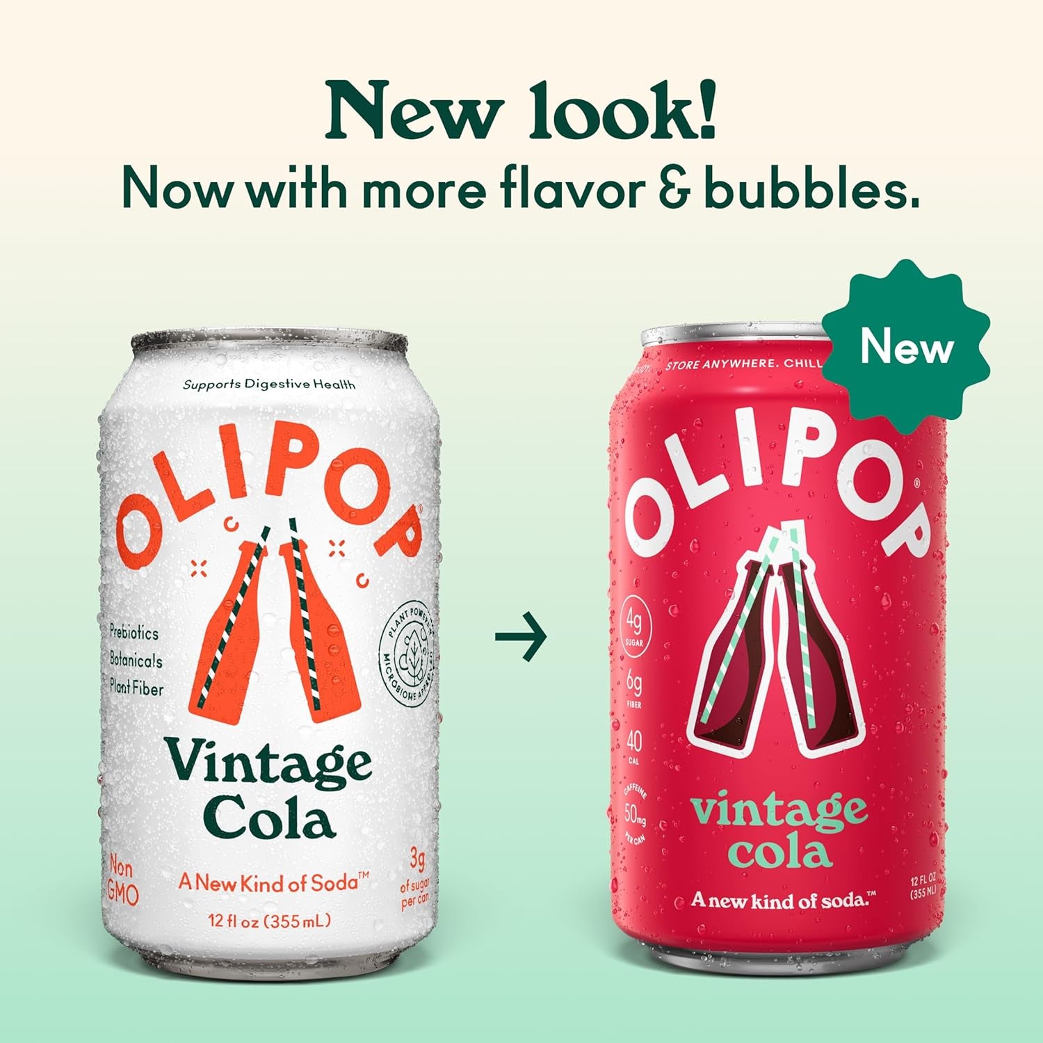 OLIPOP Prebiotic Soda Pop, Vintage Cola (12-Cans) 