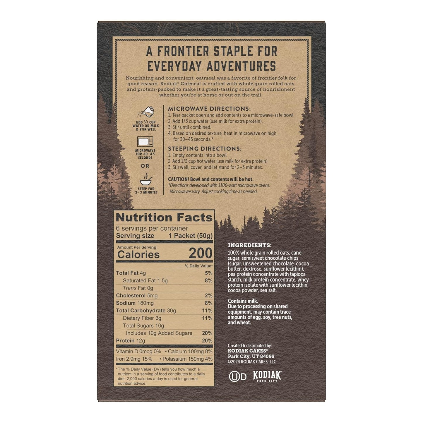 Kodiak Instant Oatmeal Packets, Chocolate Chip, High Protein (36 Packets Total)