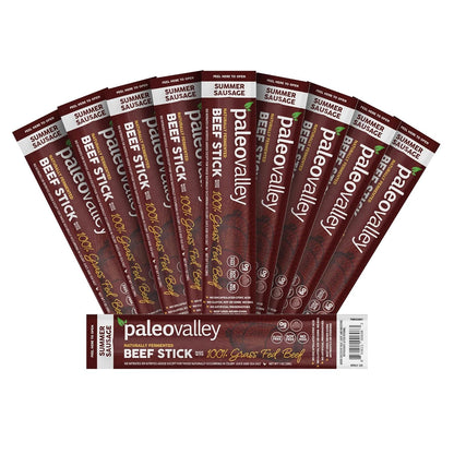 Paleovalley 100% Grass Fed Summer Sausage Beef Sticks - Delicious Gluten Free Beef Snack