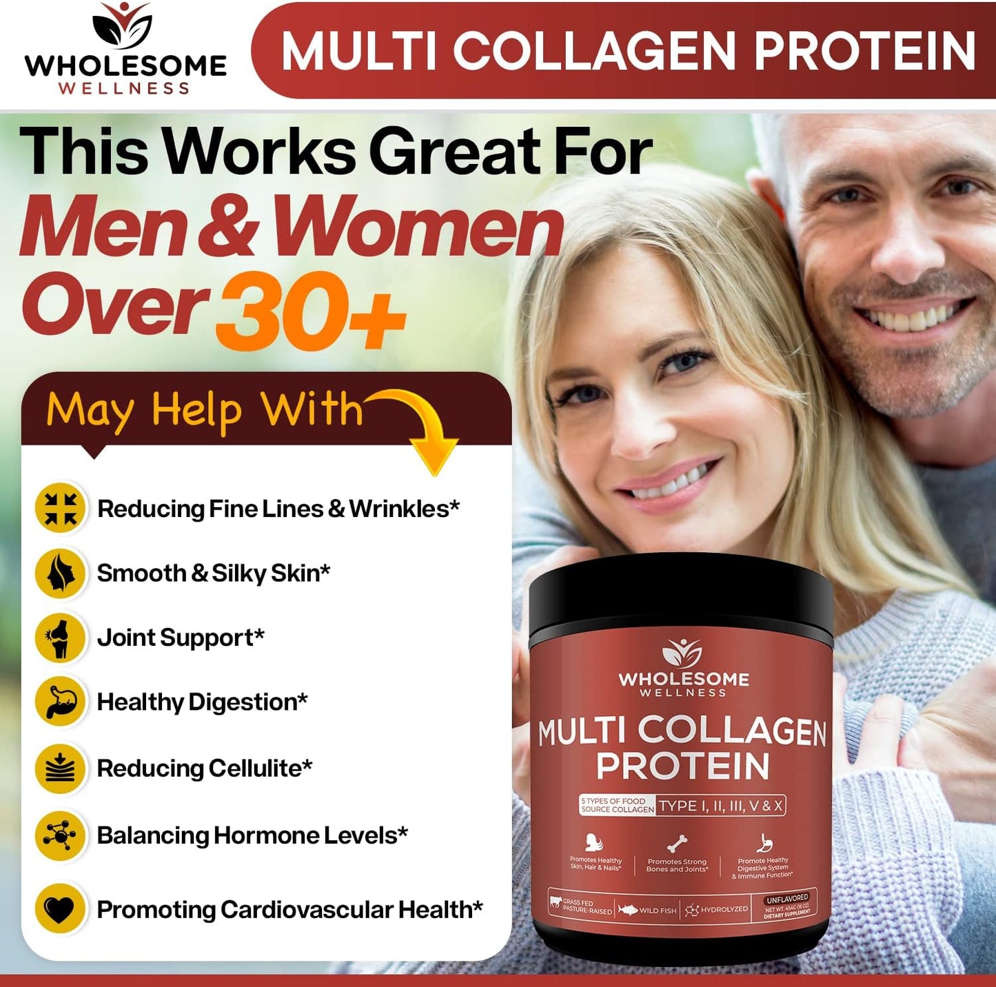 Wholesome Wellness Premium Multi Collagen Peptides Protein Powder