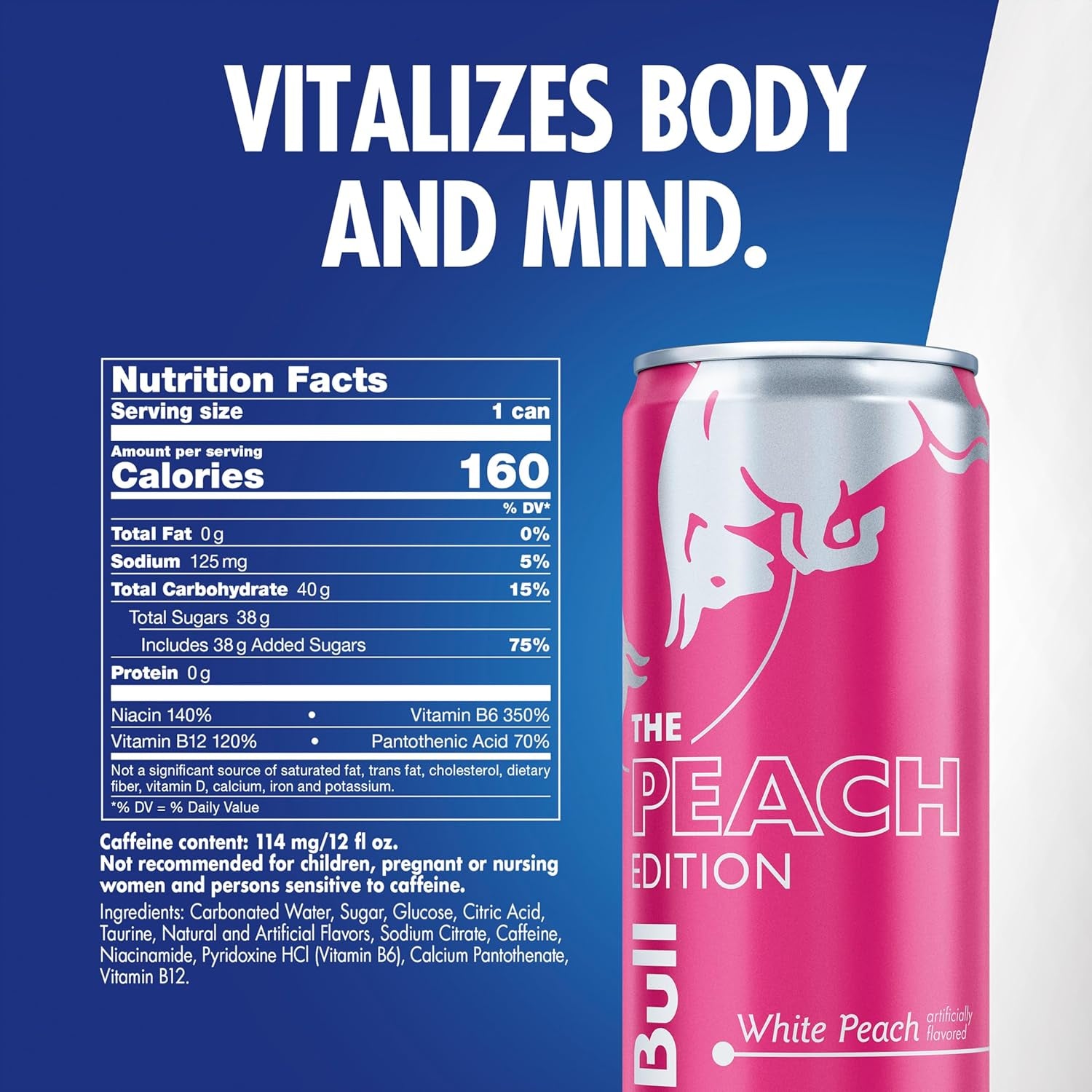 Red Bull Peach Edition Energy Drink, White Peach, 12 Fl. oz., 24 Cans