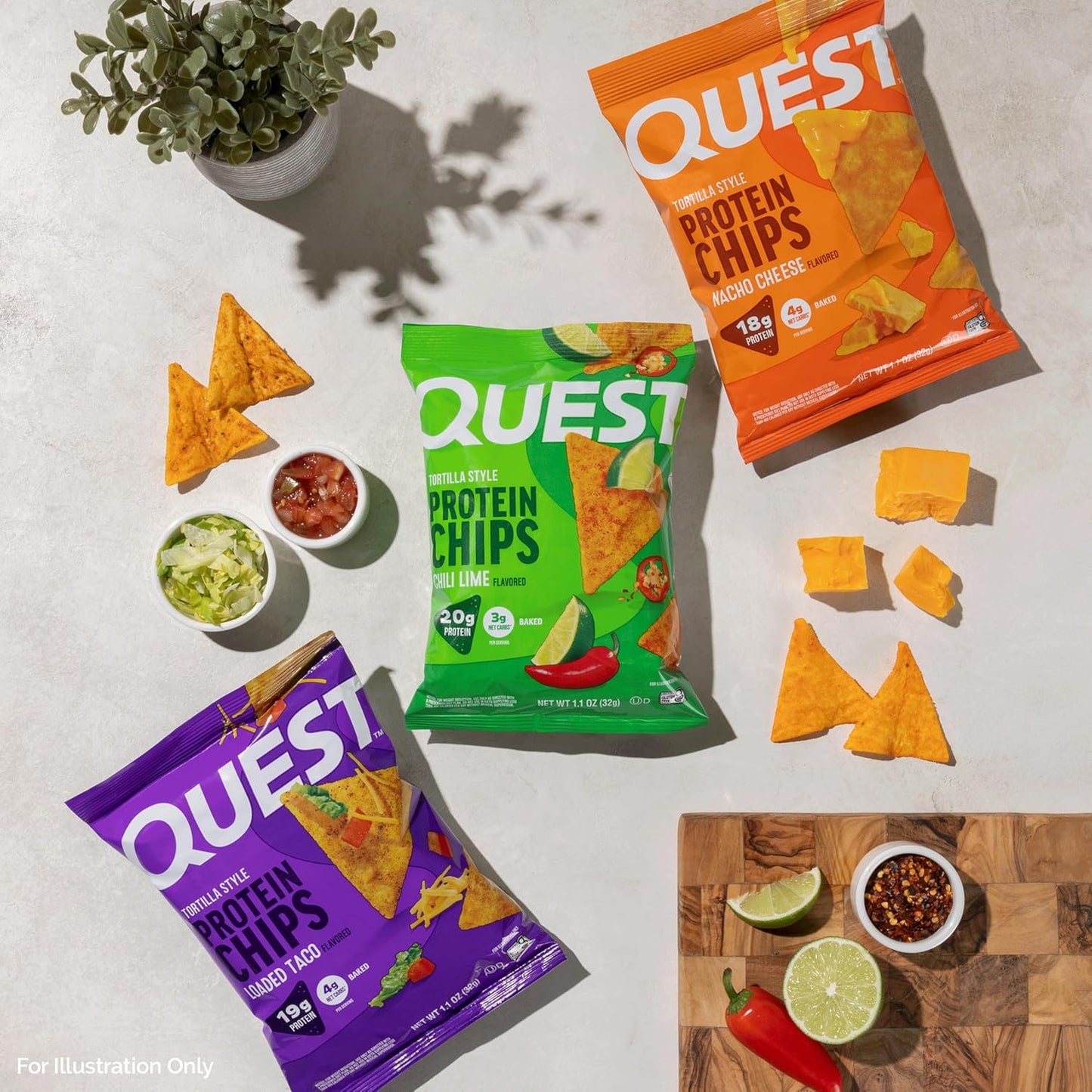 Nutrition Tortilla Style Protein Chips Variety Pack, Chili Lime, Nacho Cheese, Loaded Taco (Pack of 12)