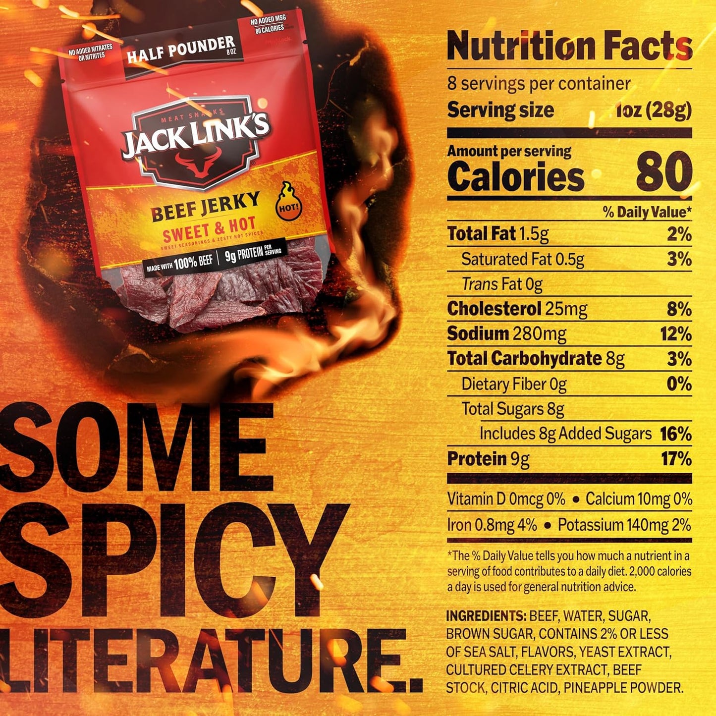 Jack Link's Beef Jerky Half Pounder - Sweet & Hot - 100% Real Beef