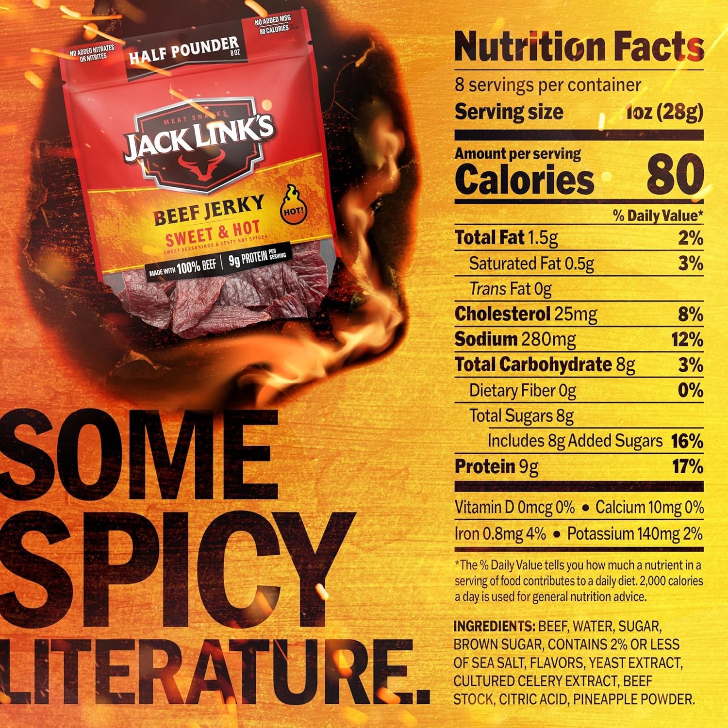 Jack Link's Beef Jerky Half Pounder - Sweet & Hot - 100% Real Beef