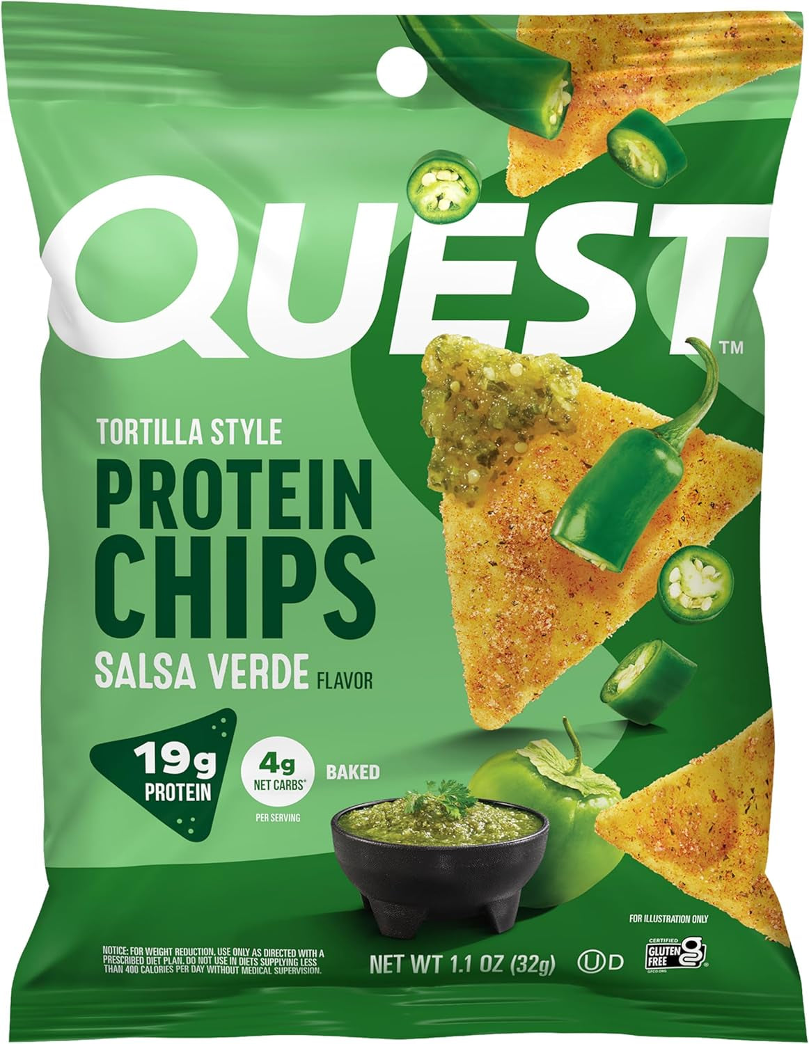 Nutrition Tortilla Style Protein Chips, Salsa Verde (Pack of 12)