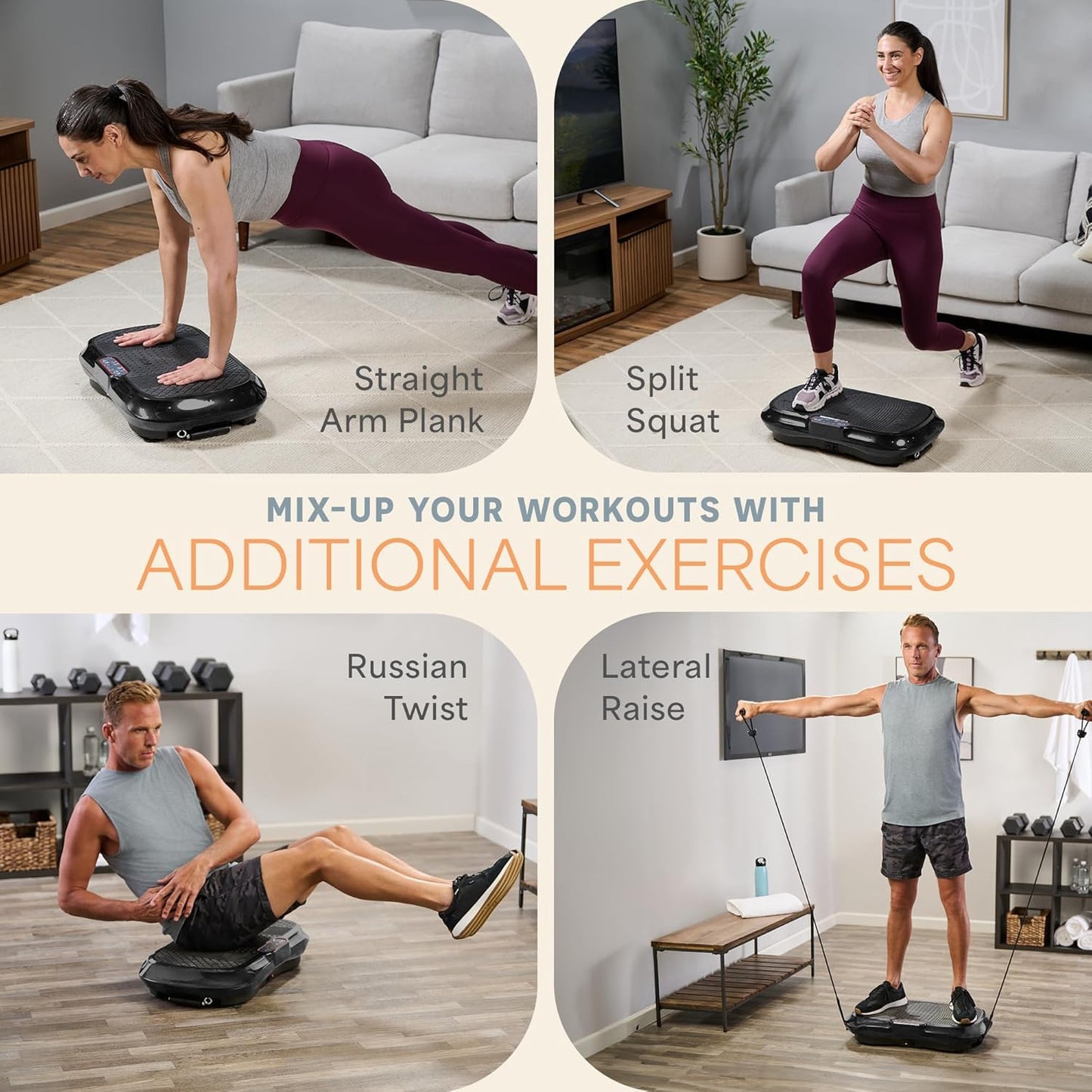Waver Vibration Plate Exercise Machine for Lymphatic Drainage, Muscle Activation, Full-Body Workout Vibrating Platform with Loop Bands, Fitness Equipment for Strength Toning & Fat Loss
