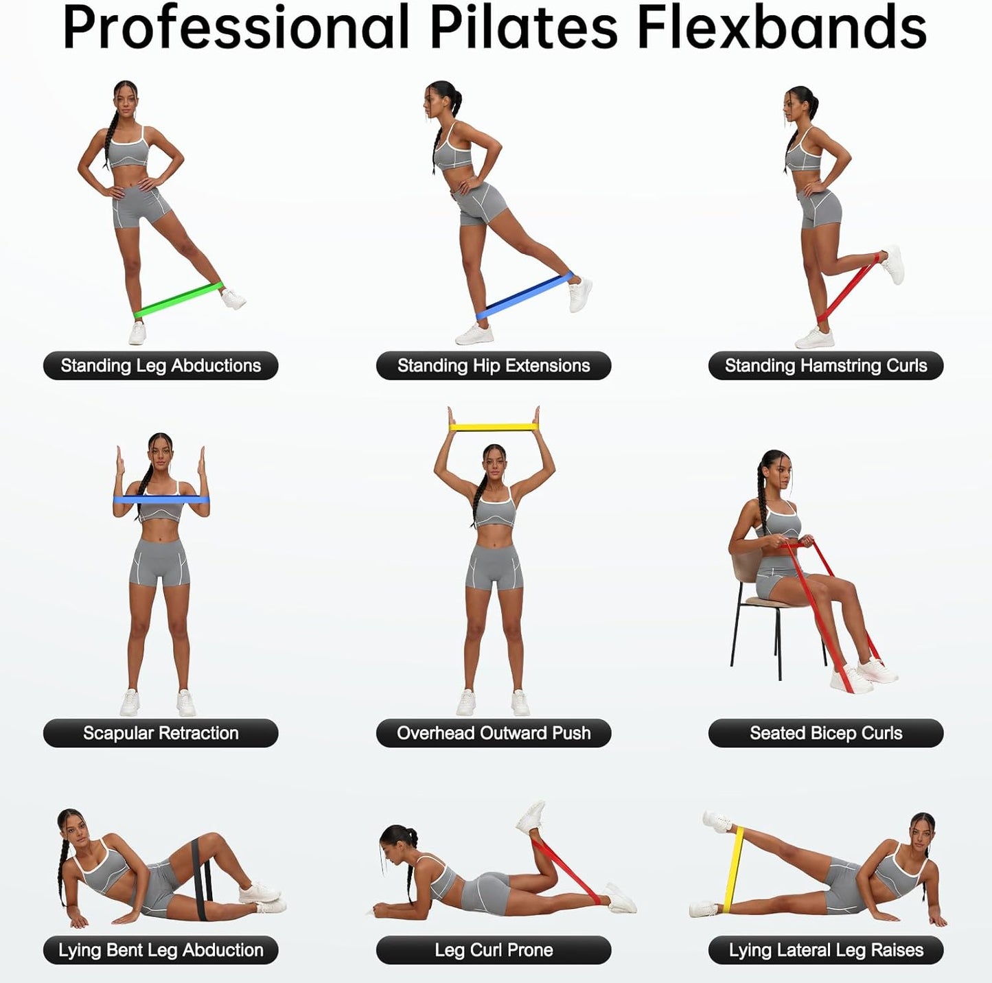 Resistance Bands for Working Out, 5-Pack Elastic Exercise Bands for Strength Training, Stretching, Workout; Home Gym Equipment for Women Men, Pilates Yoga Physical Therapy, Leg Glute Arm Exercise Kit