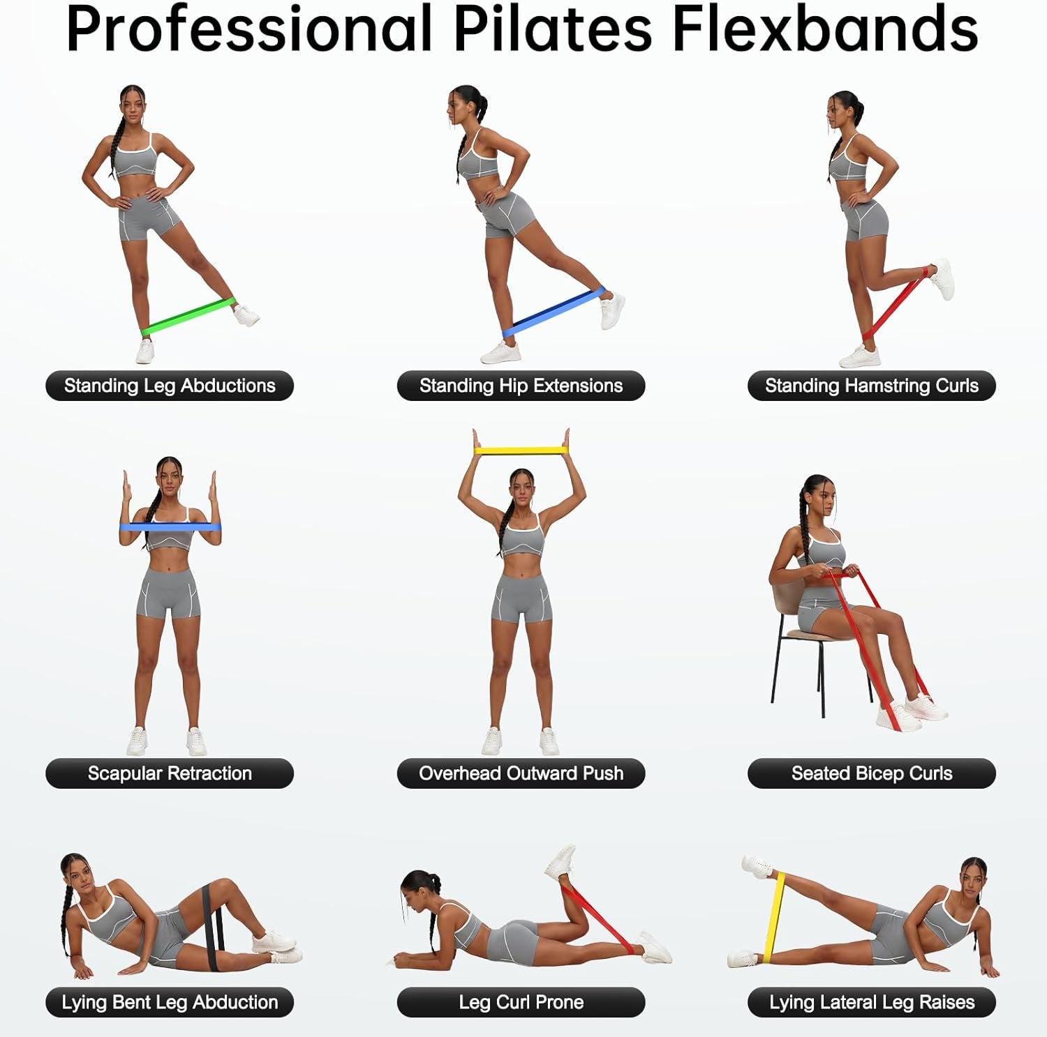 Resistance Bands for Working Out, 5-Pack Elastic Exercise Bands for Strength Training, Stretching, Workout; Home Gym Equipment for Women Men, Pilates Yoga Physical Therapy, Leg Glute Arm Exercise Kit