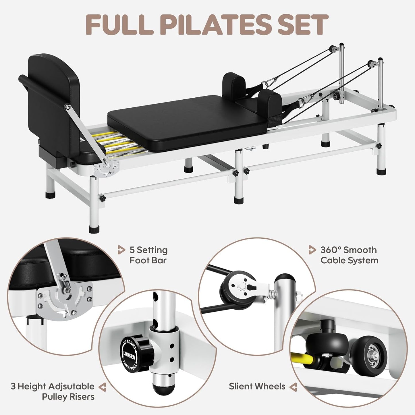 Pilates Reformer, 91’’ Foldable Reformer Pilates Machine with High & Low Mode