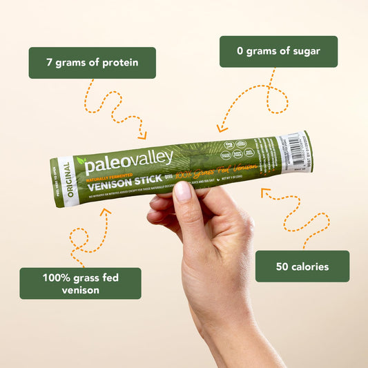 Paleovalley 100% Grass Fed Venison Sticks – Keto-Friendly, High Protein, Low-Calorie Snack