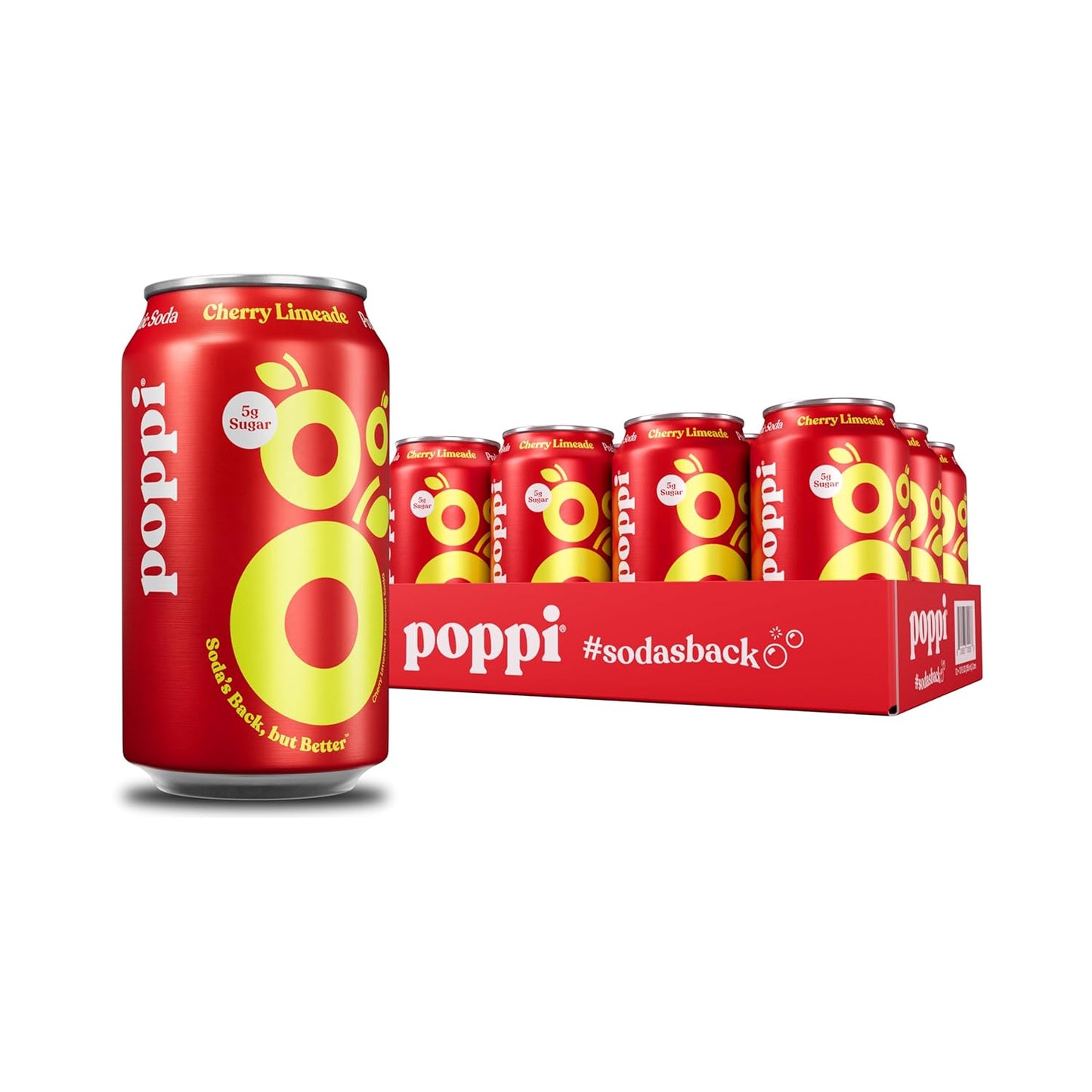 Poppi Prebiotic Soda, Sparkling Water & Fruit Juice, Cherry Limeade, 12 oz, 12 Pack