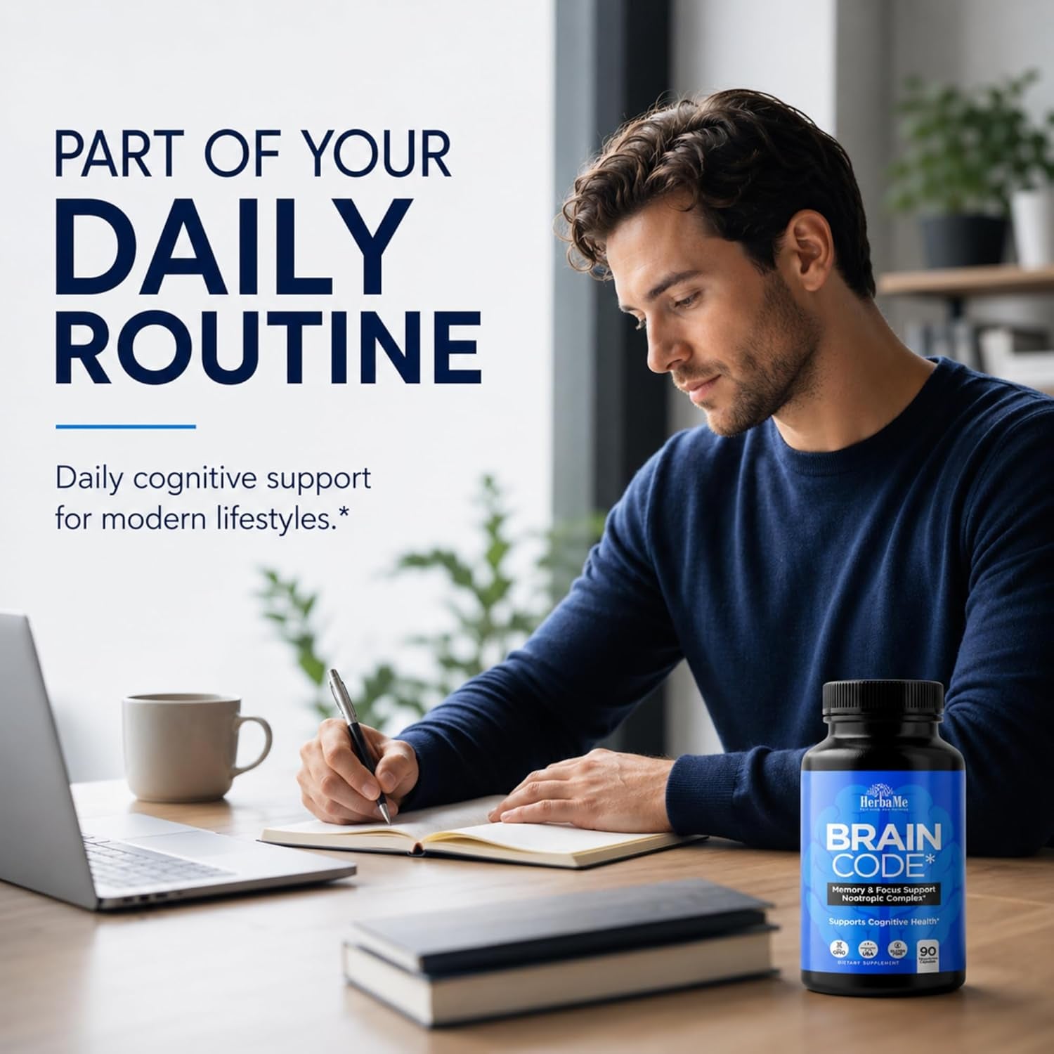 Herbame Nootropic Brain Supplement for Focus & Mental Clarity | Daily Cognitive Performance Stack with Choline, Bacopa, Lion’S Mane & L-Tyrosine | Memory & Energy Support | 90 Capsules