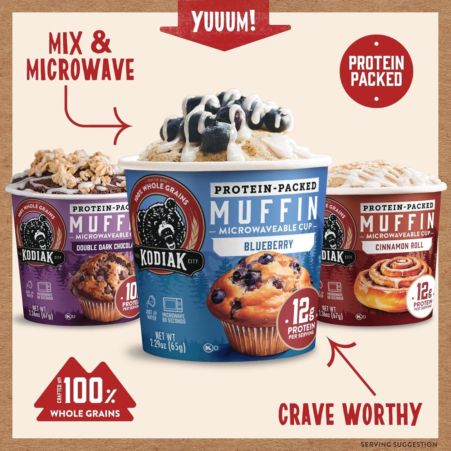 Minute Muffin Cup Variety Pack - Double Dark Chocolate, Blueberry & Cinnamon Roll (Pack of 12)