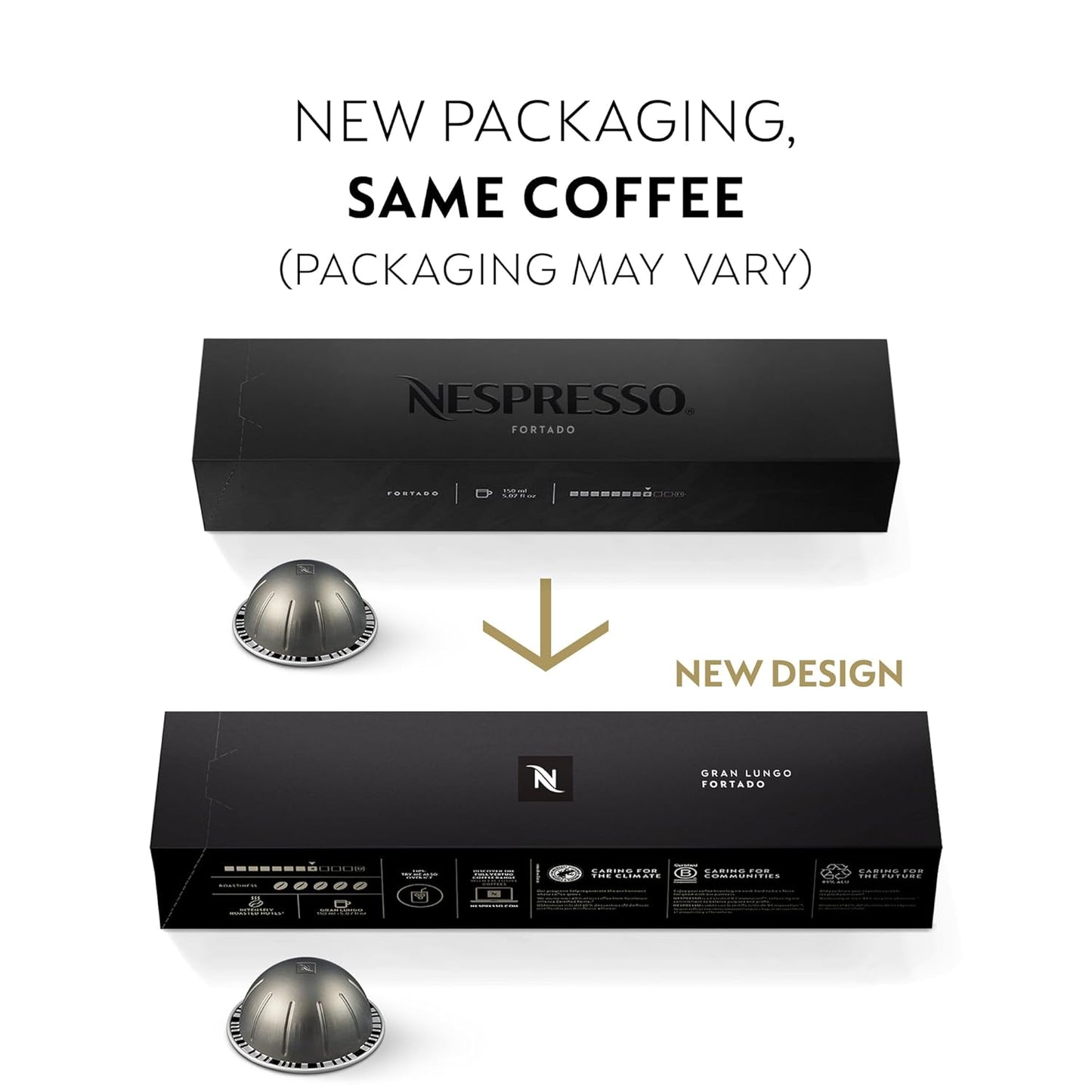 Nespresso Capsules Vertuo, Fortado Gran Lungo Americano, Dark Roast Espresso Coffee, Brews 5.0oz.