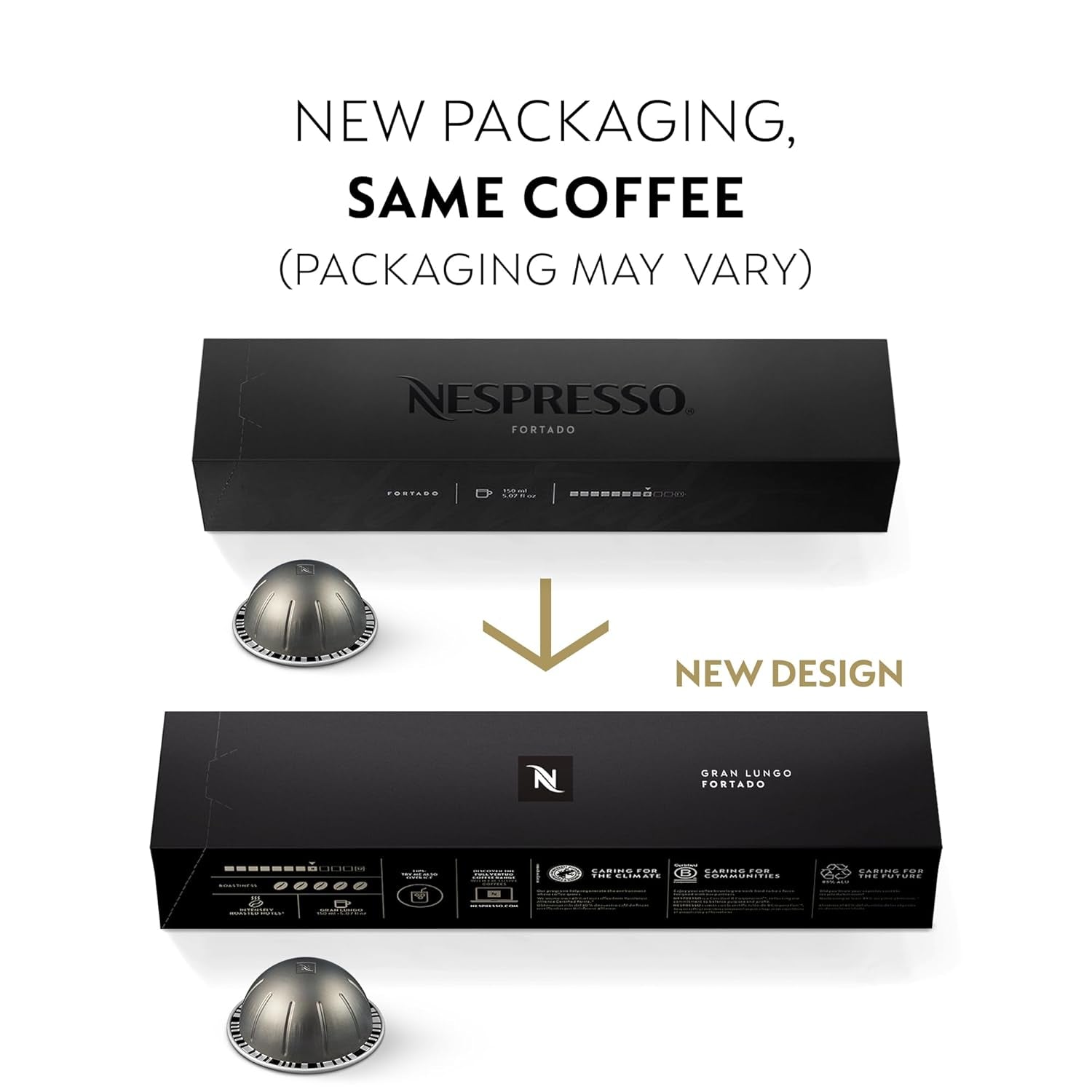 Nespresso Capsules Vertuo, Fortado Gran Lungo Americano, Dark Roast Espresso Coffee, Brews 5.0oz.