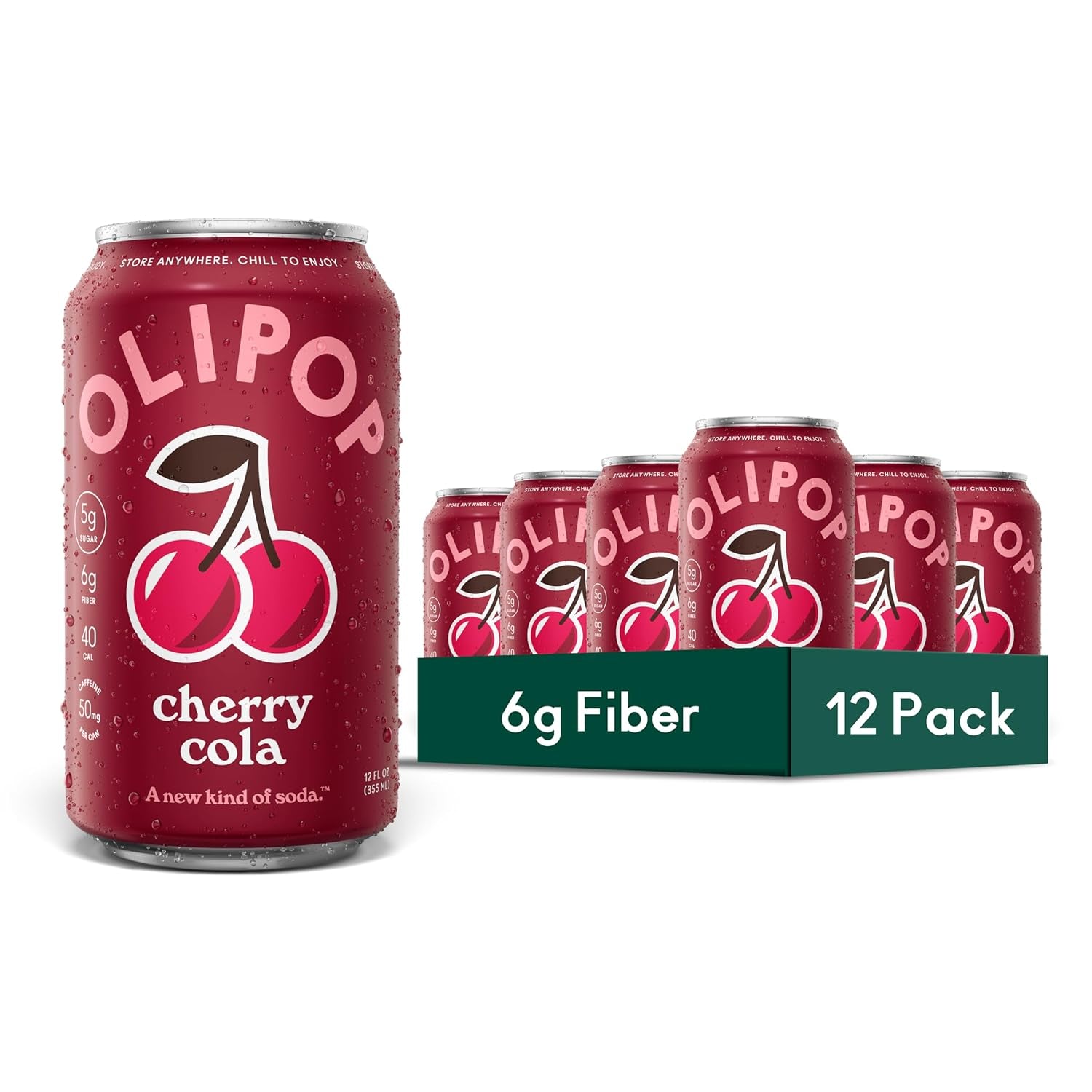 OLIPOP Prebiotic Soda Pop, Cherry Cola (12-Cans) 