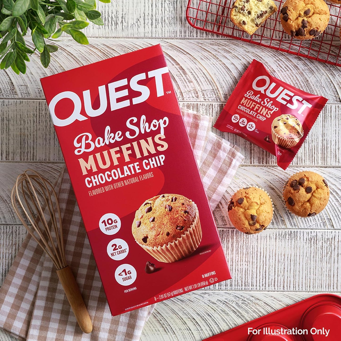 Quest Nutrition Chocolate Chip Muffin, 10G Protein, 2G Net Carb, Less than 1G Sugar, Protein Snack, 8 Count