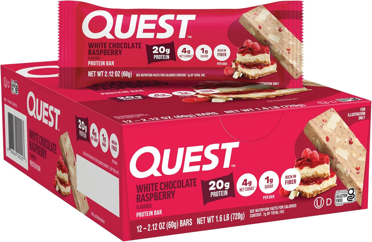 Quest Nutrition White Chocolate Raspberry Protein Bars, 20G Protein, 12 Count