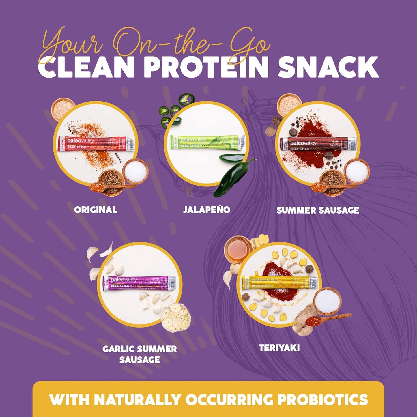 Paleovalley 100% Grass Fed Garlic Summer Sausage Beef Sticks - Delicious Gluten Free Beef Snack