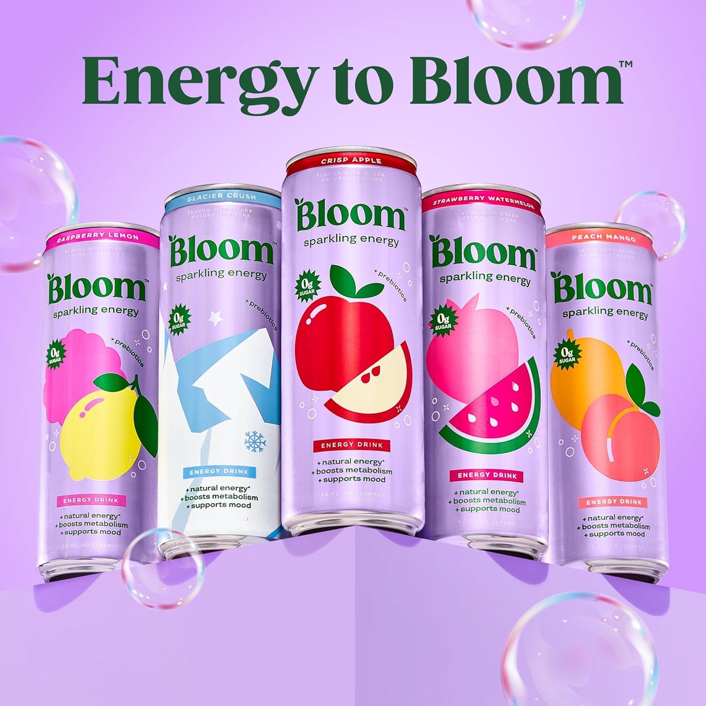 Bloom Nutrition Sparkling Energy Drink - Natural Caffeine, Zero Sugar, 180Mg Caffeine - Strawberry Watermelon - 12oz 12 Pack