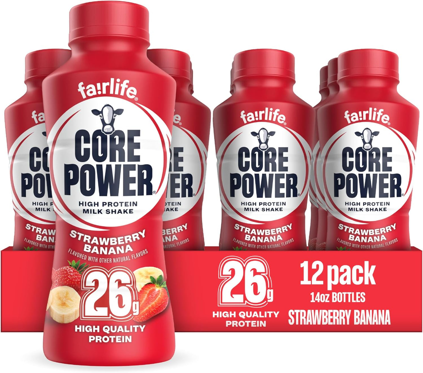 Core Power Protein Shake, Strawberry Banana, 26G Bottle, 14Oz, 12 Pack