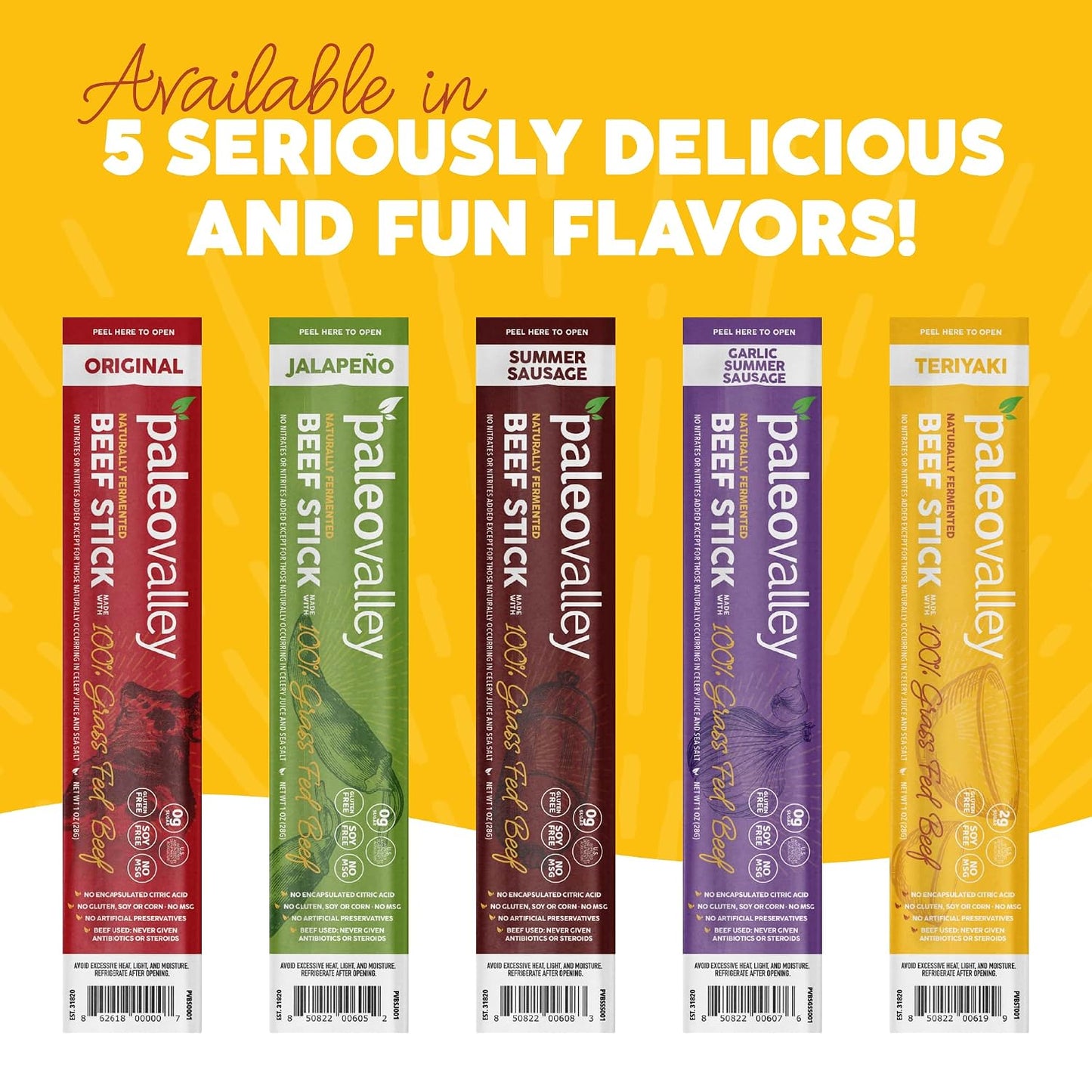 Paleovalley 100% Grass Fed Teriyaki Beef Sticks - Delicious Gluten Free Beef Snack