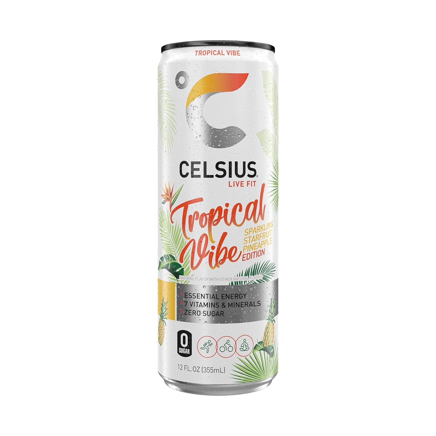 CELSIUS Sparkling Tropical Vibe Energy Drink 12 Fl oz (Pack of 12)