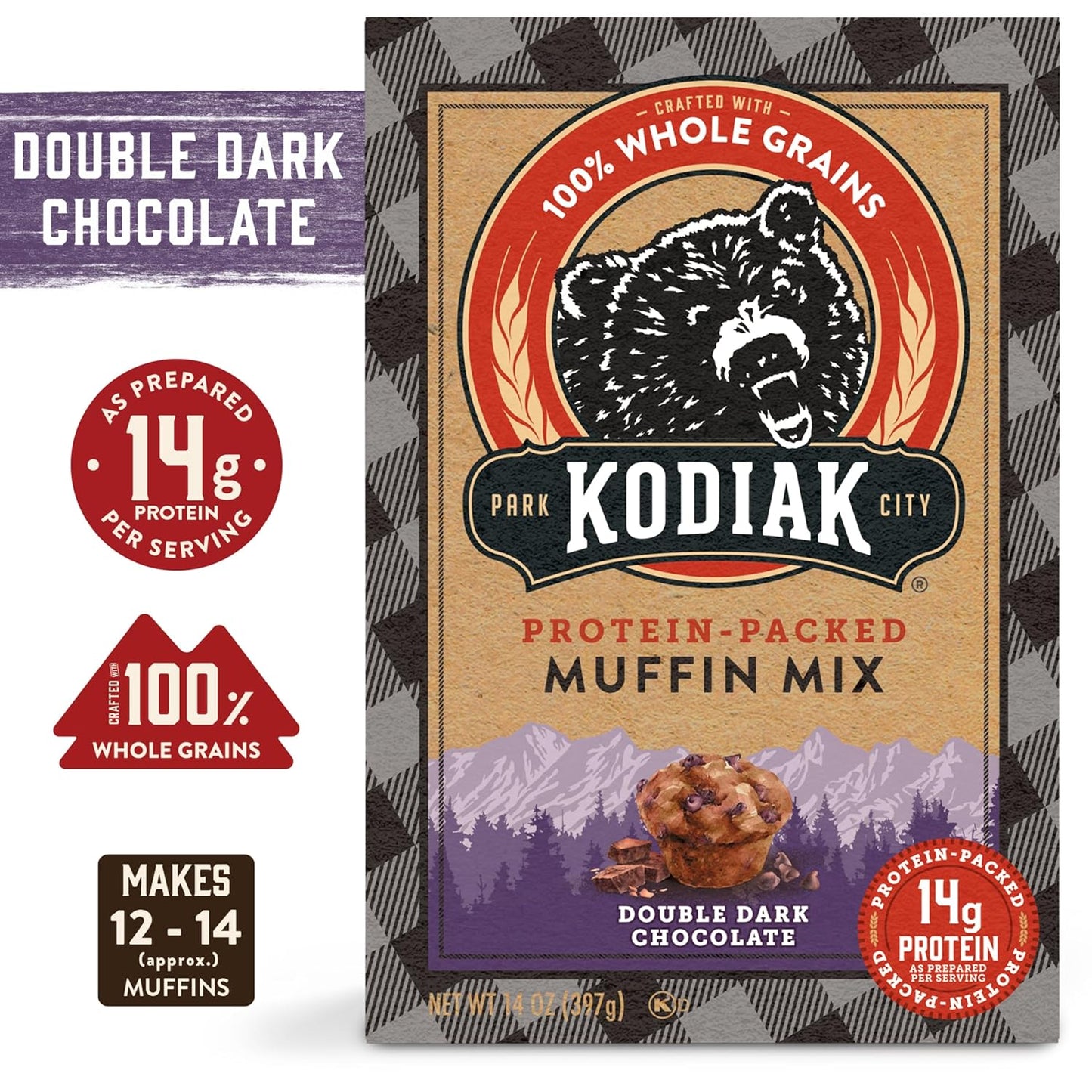 Kodiak Cakes Power Bake Muffin Mix, Double Dark Chocolate (Pack of 6)