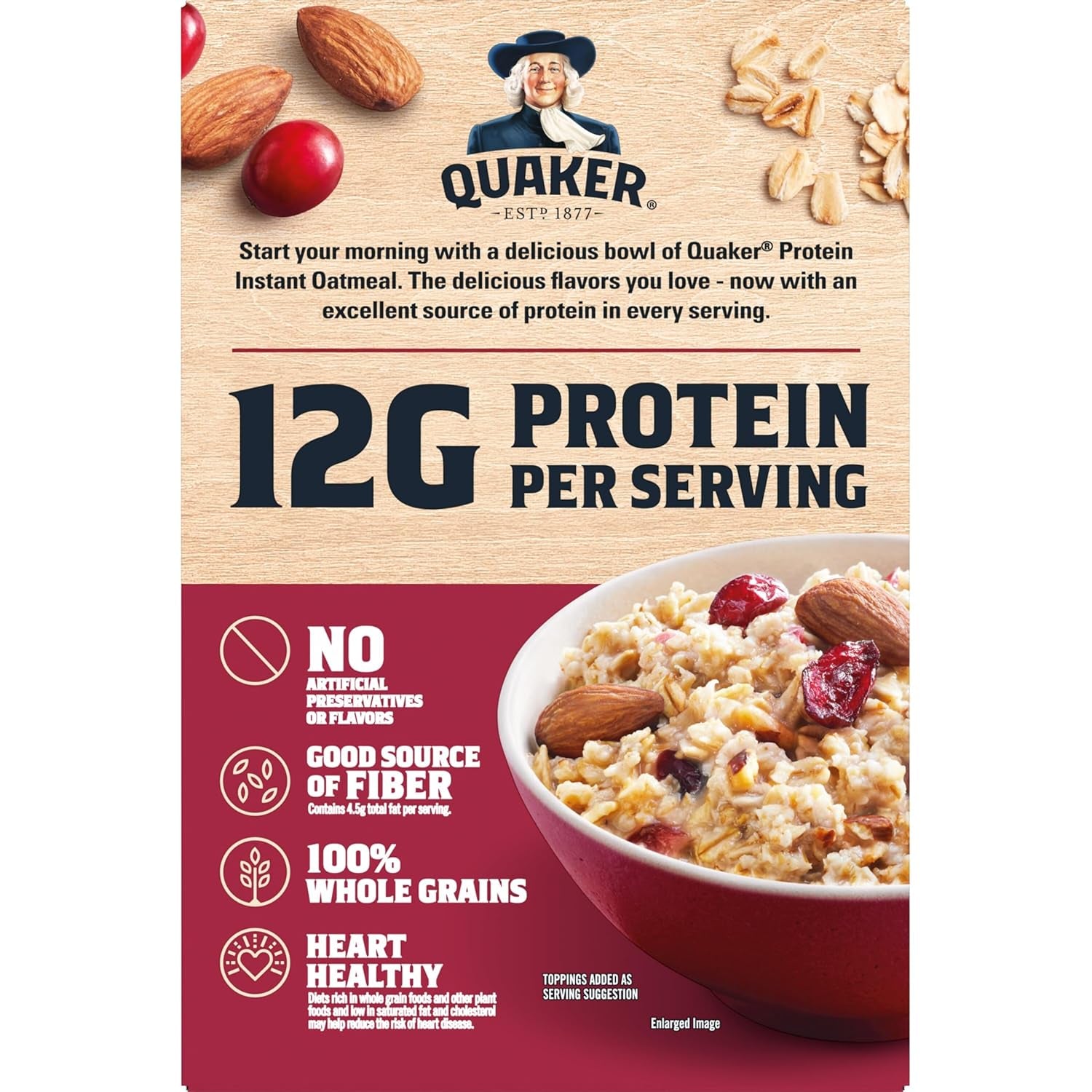 Protein Instant Oatmeal, Cranberry Almond, 12G Protein per Serving (6 Pack)