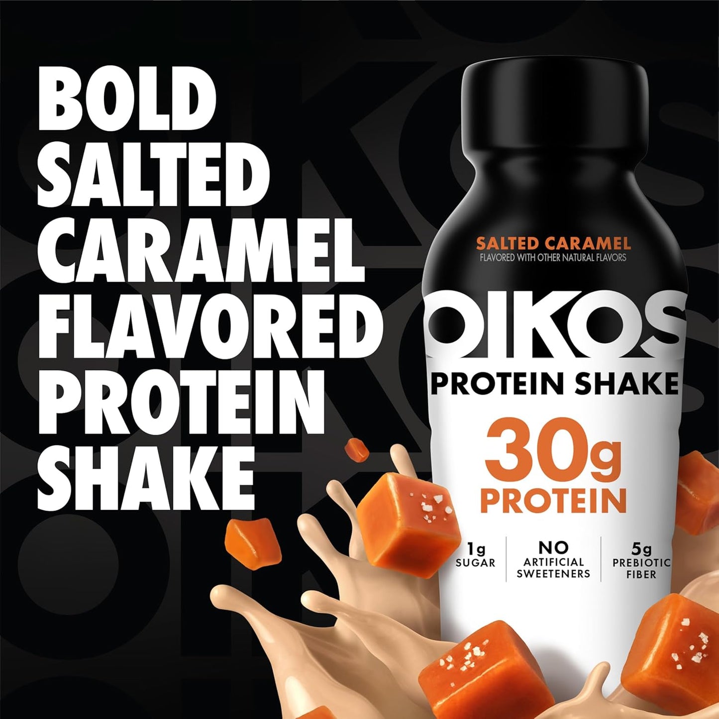 Oikos Protein Shake, Salted Caramel, 30G High Protein Drinks, 12 Fl oz Bottle, 12 Count