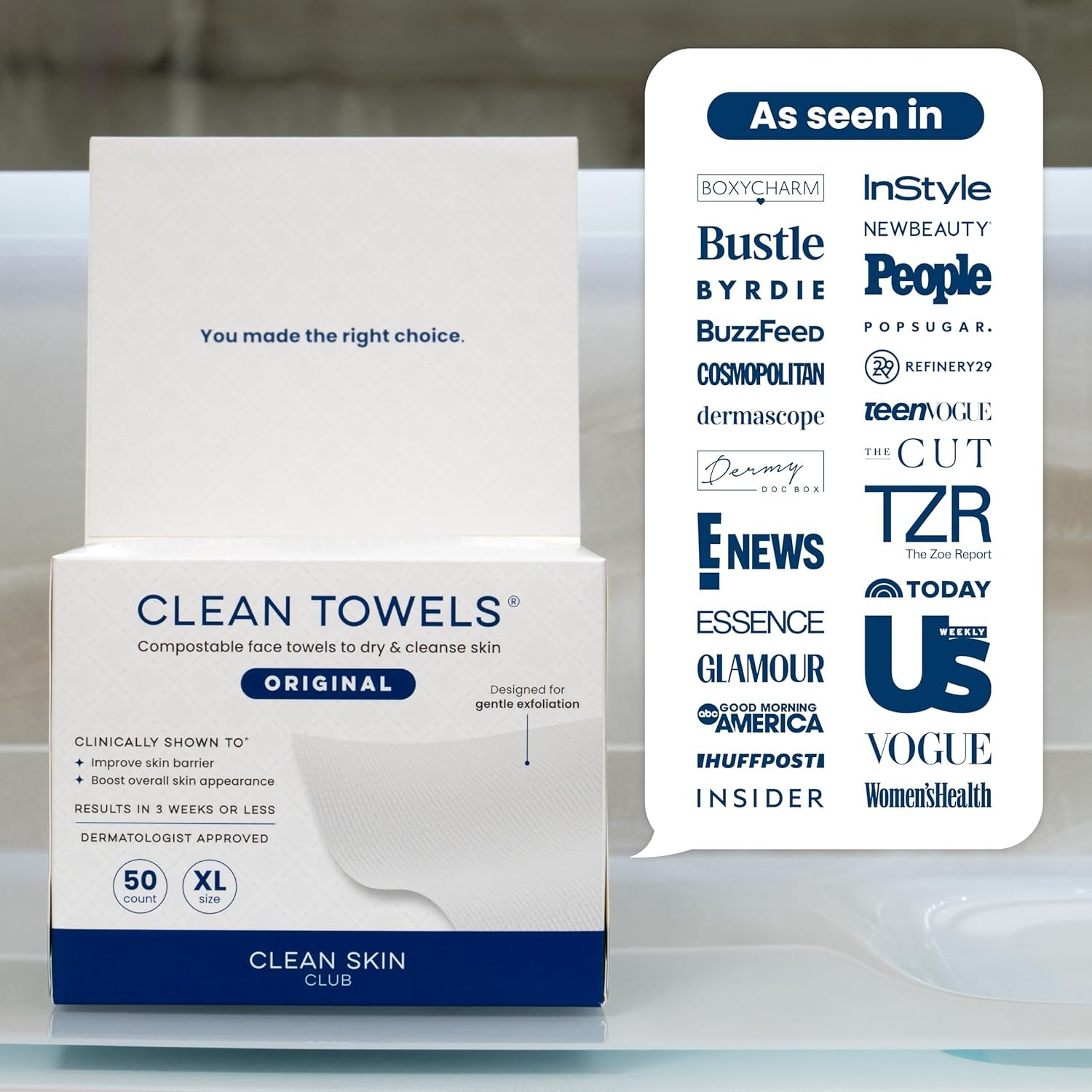 Clean Skin Club Clean Towels XL® 100% USDA Biobased Face Towel