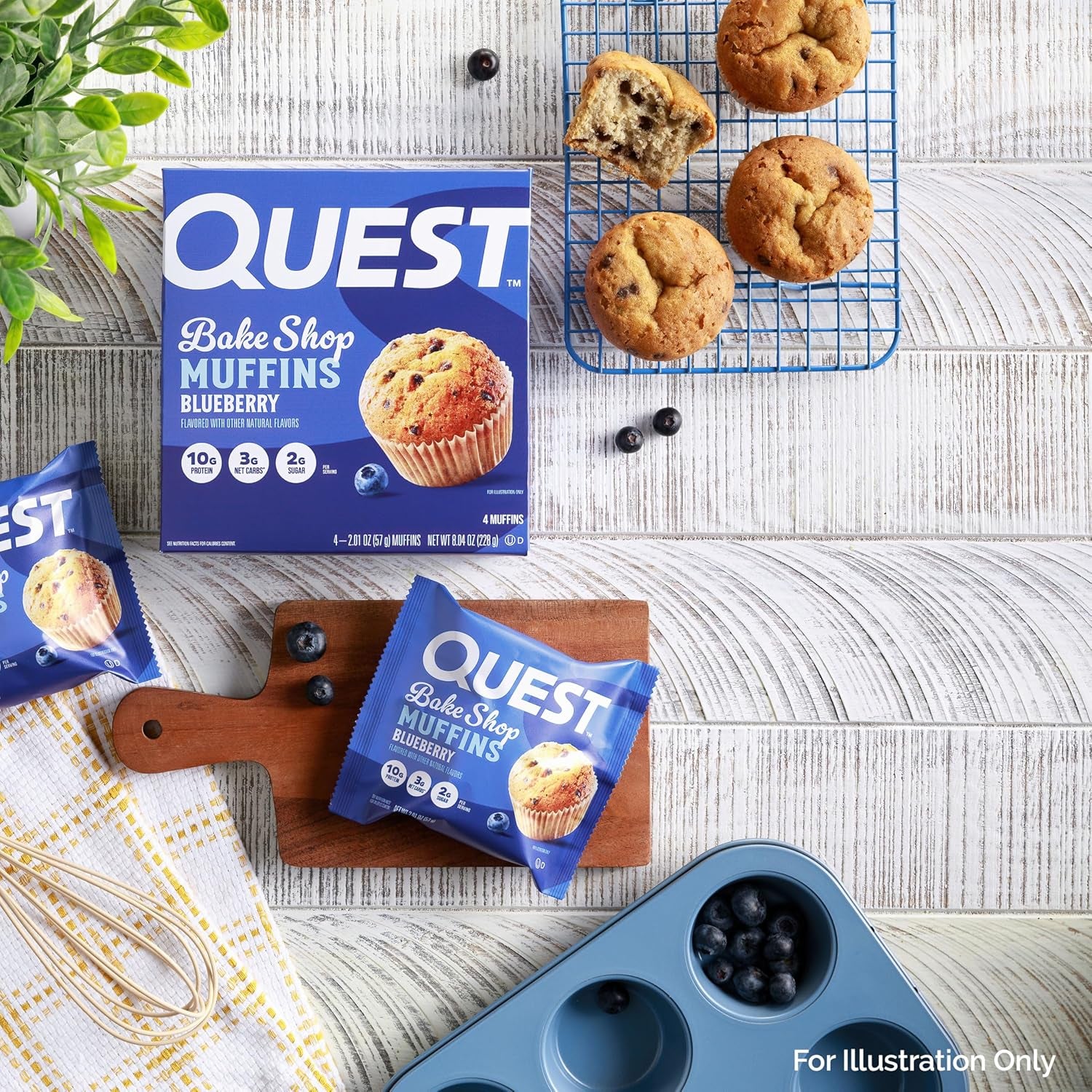 Quest Nutrition Blueberry Muffin, 10G Protein, 3G Net Carb, 2G Sugar, Protein Snack, 4 Count