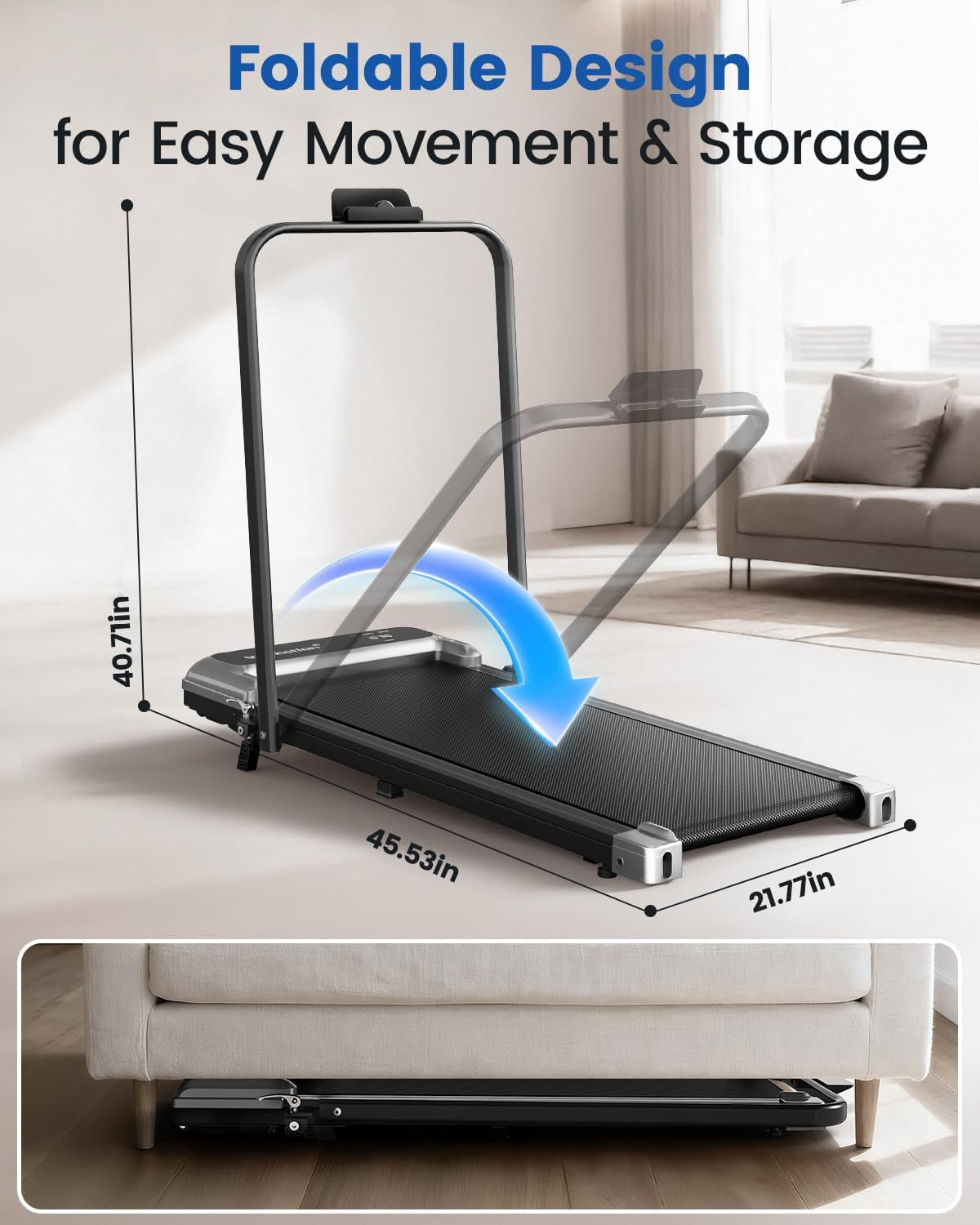 Viamotion Walking Pad Treadmill with Handlebar and Adjustable Incline