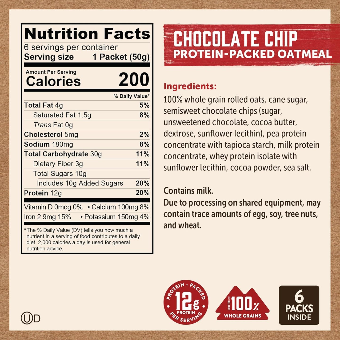 Kodiak Instant Oatmeal Packets, Chocolate Chip, High Protein (36 Packets Total)