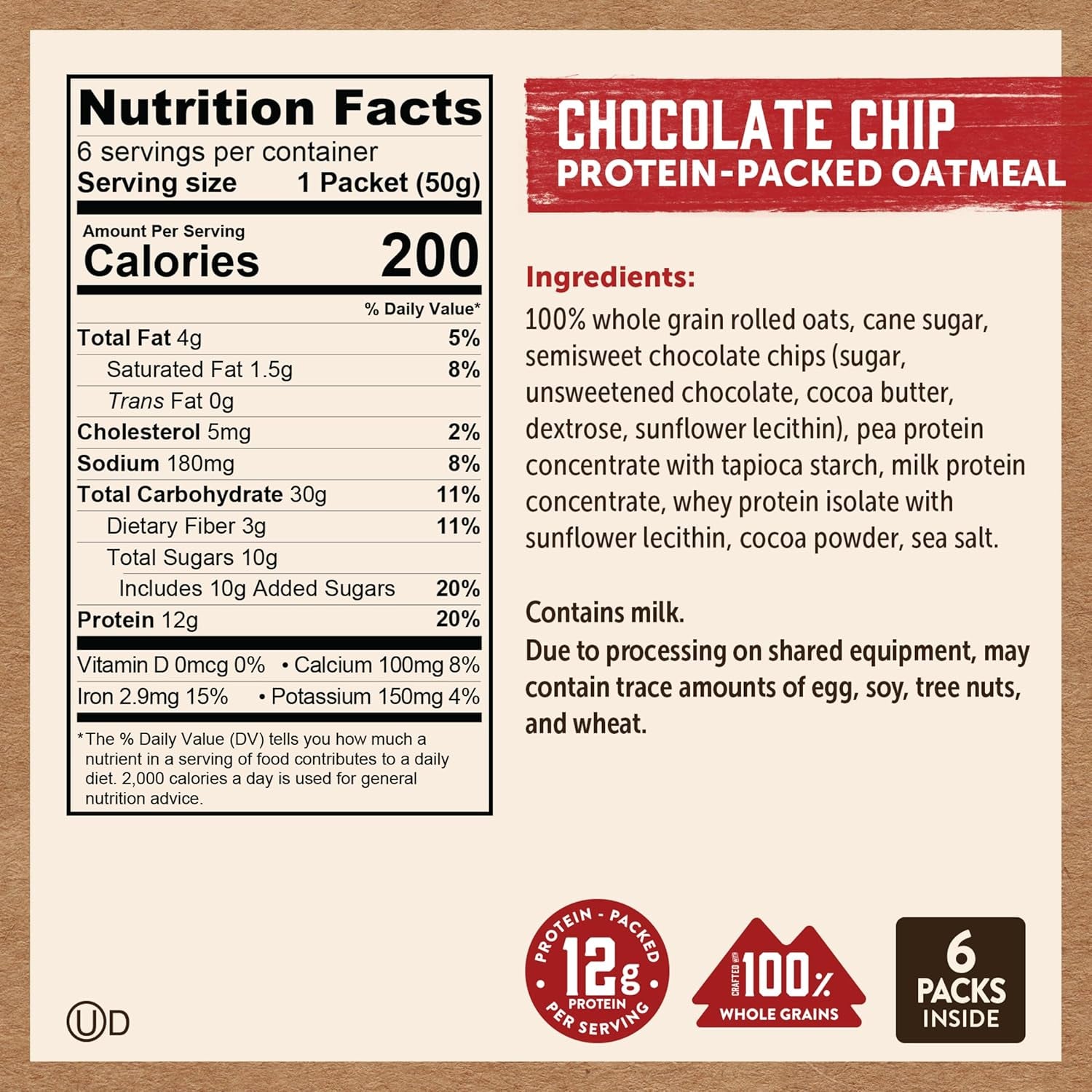 Kodiak Instant Oatmeal Packets, Chocolate Chip, High Protein (36 Packets Total)