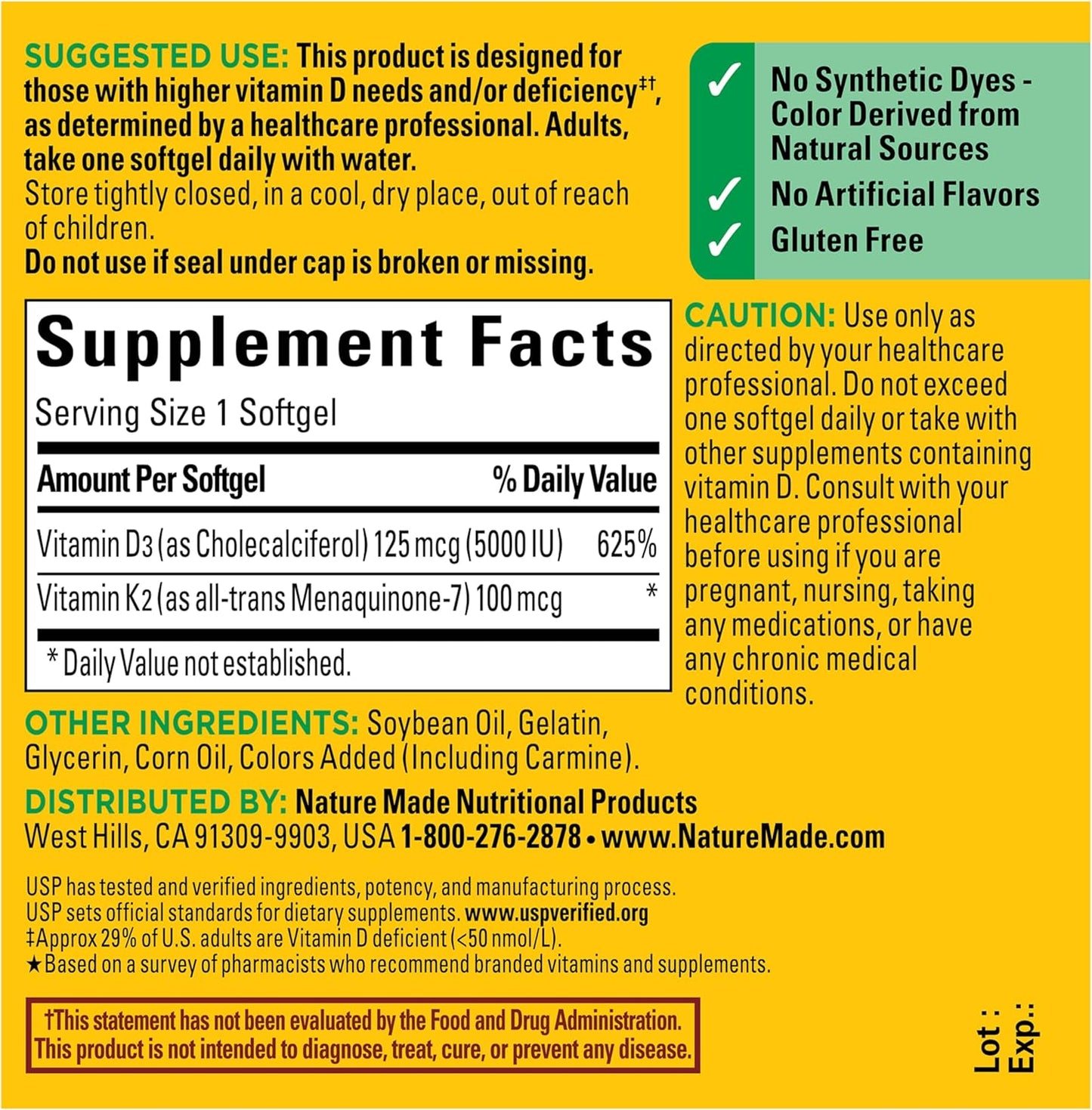 Nature Made Vitamin D3 K2 Supplement