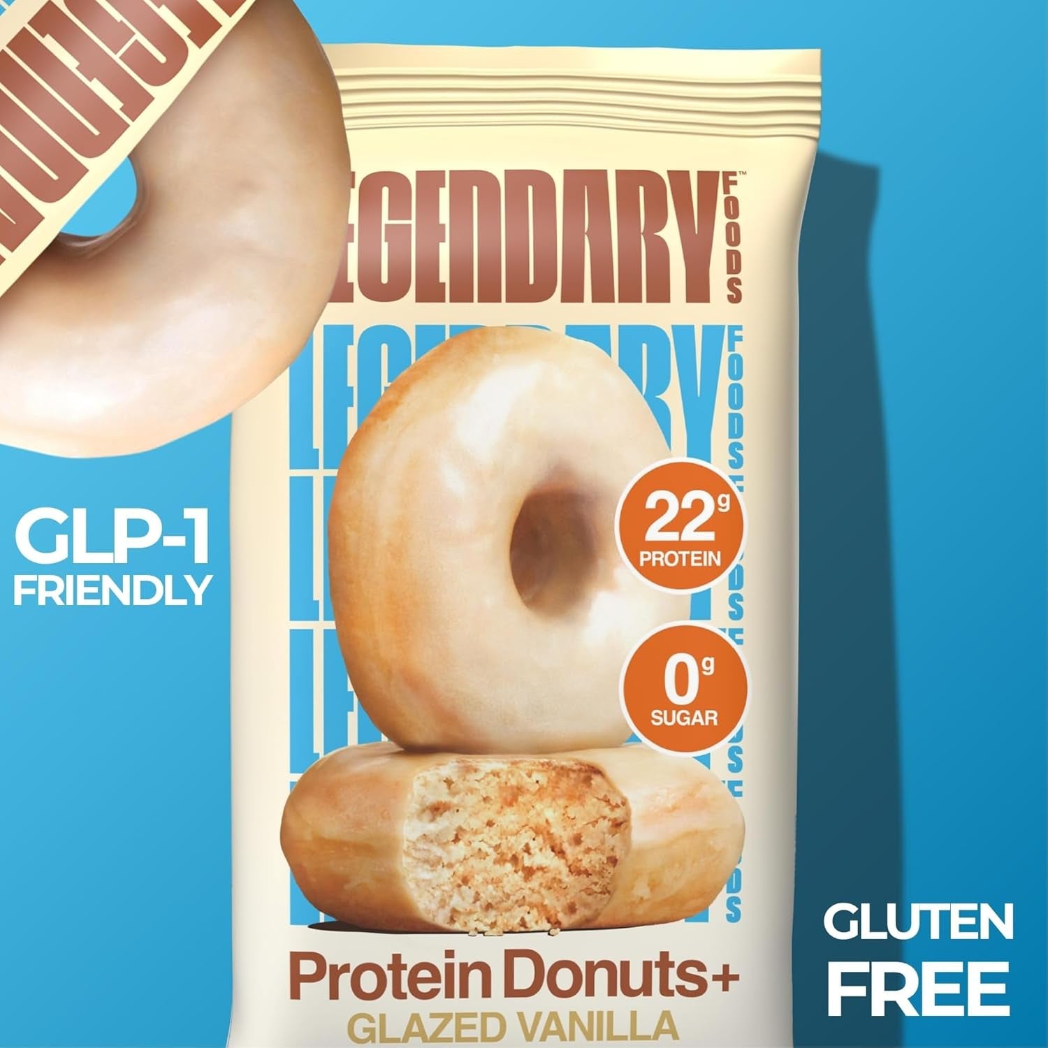 Protein Donuts - 22G Protein, Glazed Vanilla, Zero Sugar Snack - 8 Pack with Two Donuts per Pack