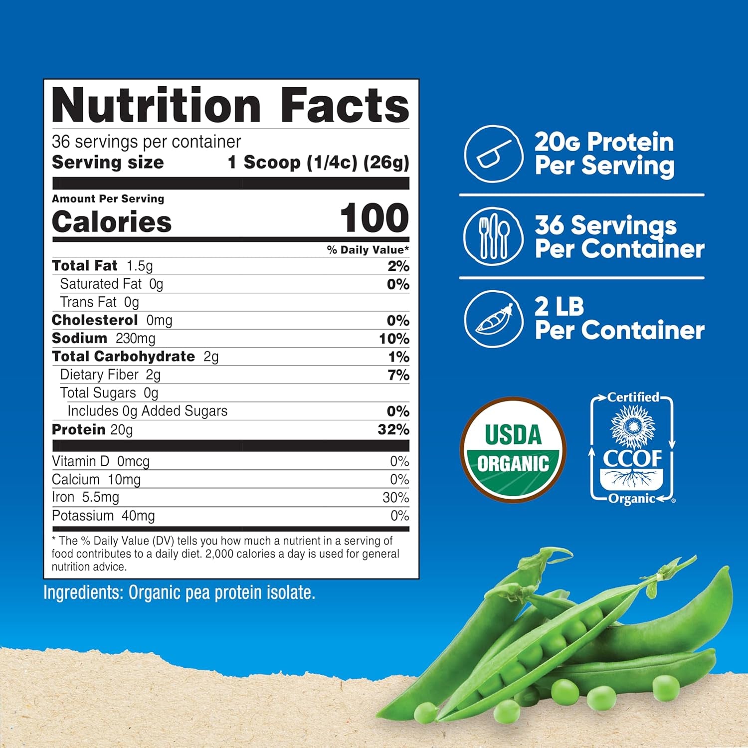 Nutricost Organic Pea Protein Isolate Powder (2LBS) - Unflavored, Certified USDA Organic