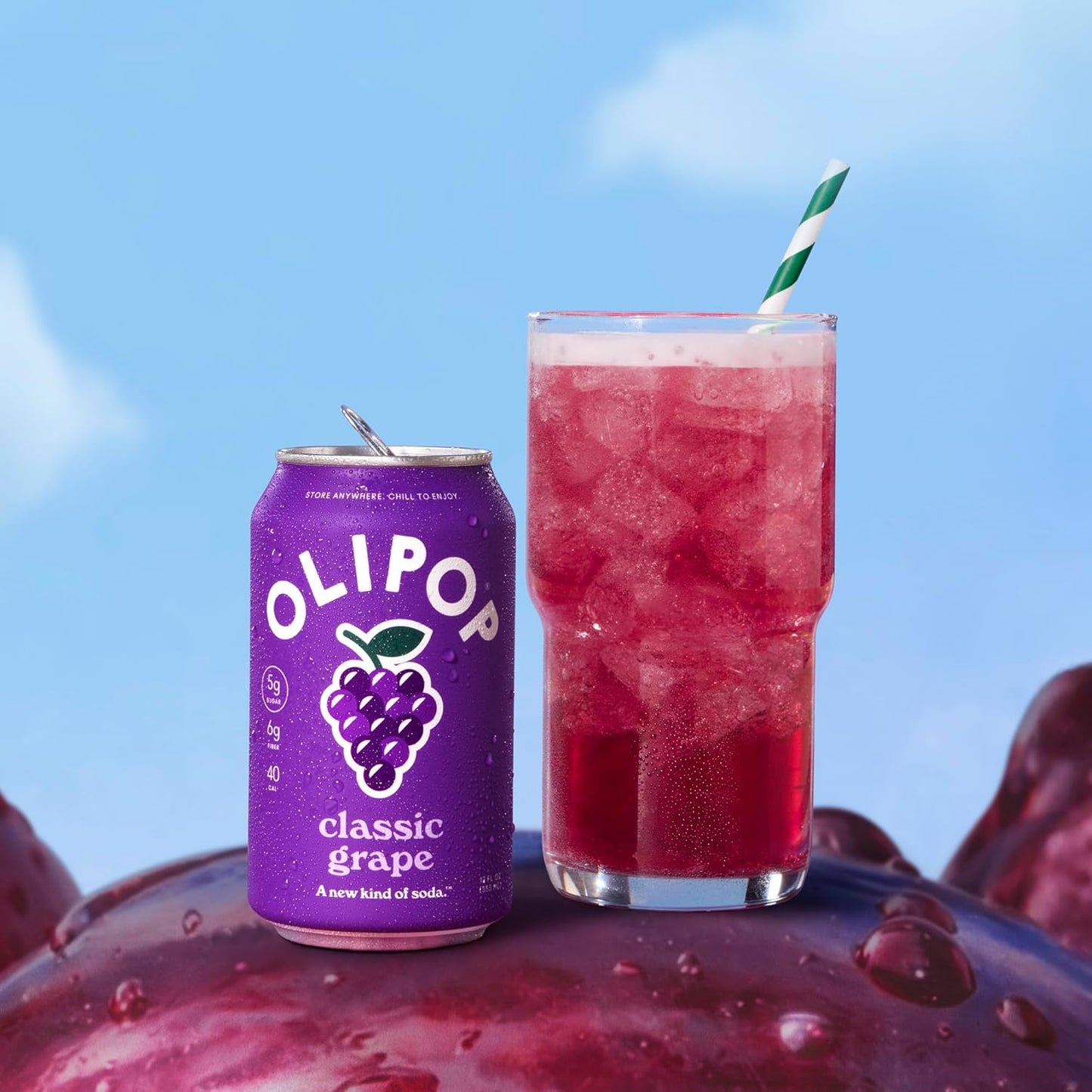 OLIPOP Prebiotic Soda Pop, Classic Grape (12-Cans)