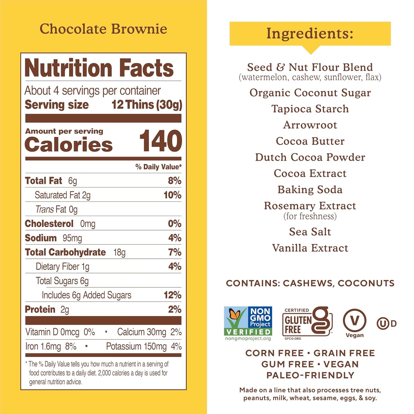 Simple Mills Chocolate Brownie Seed & Nut Flour Sweet Thins, 4.25 oz, Pack of 1