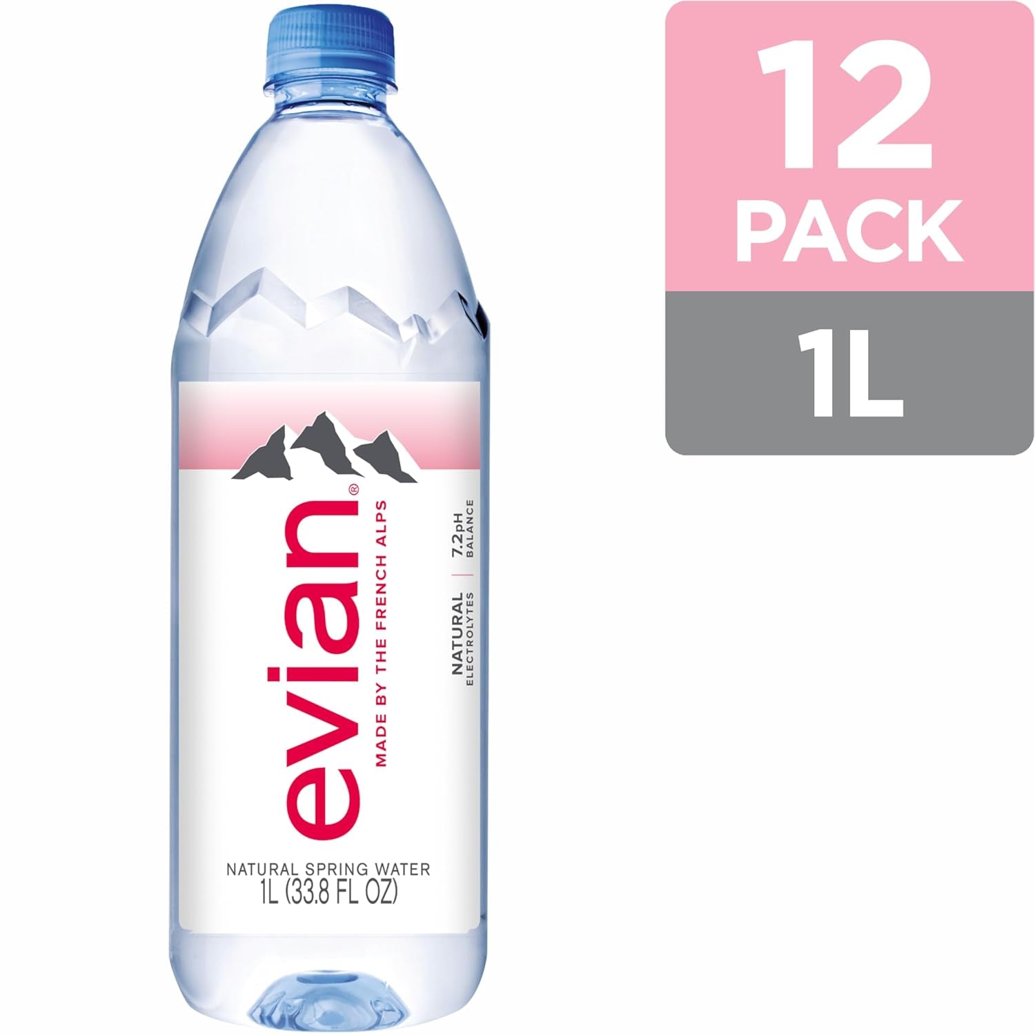 Evian Natural Spring Water, 1 L Bottle, 12 Pack