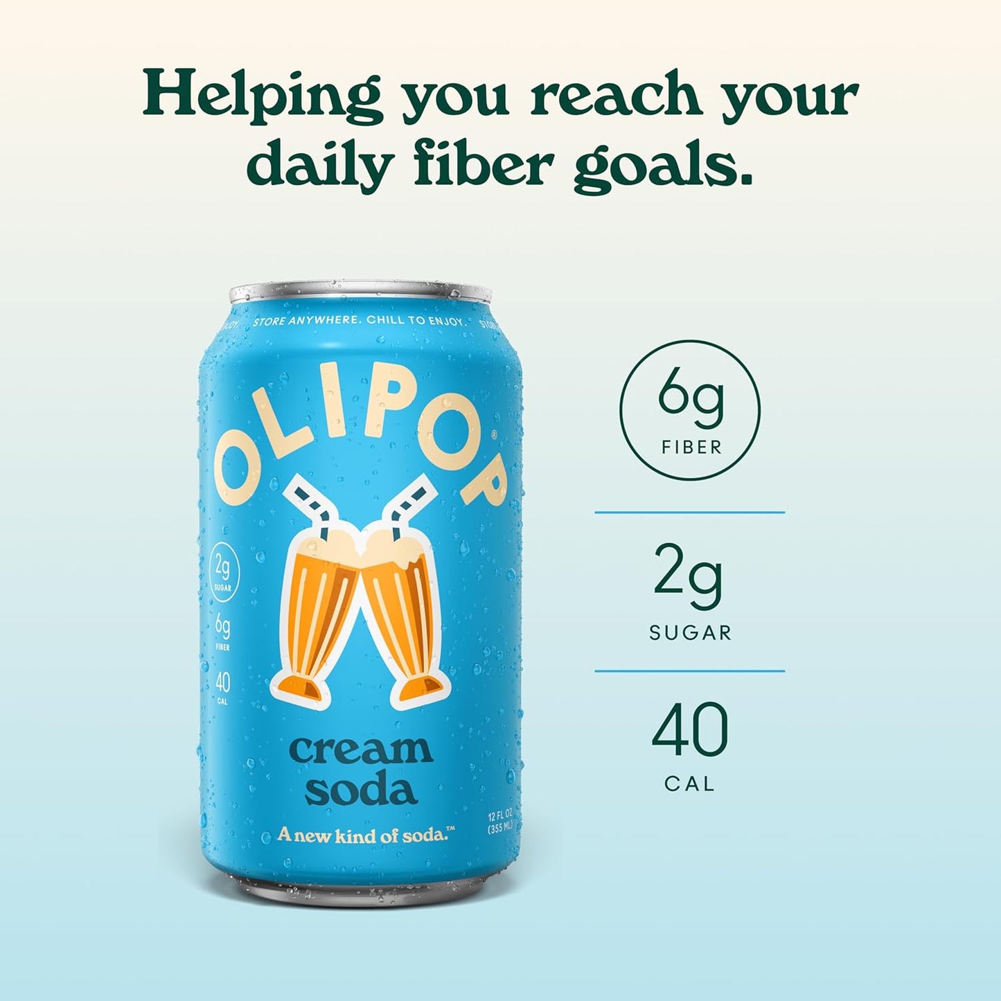 OLIPOP Prebiotic Soda Pop, Cream Soda (12-Cans)